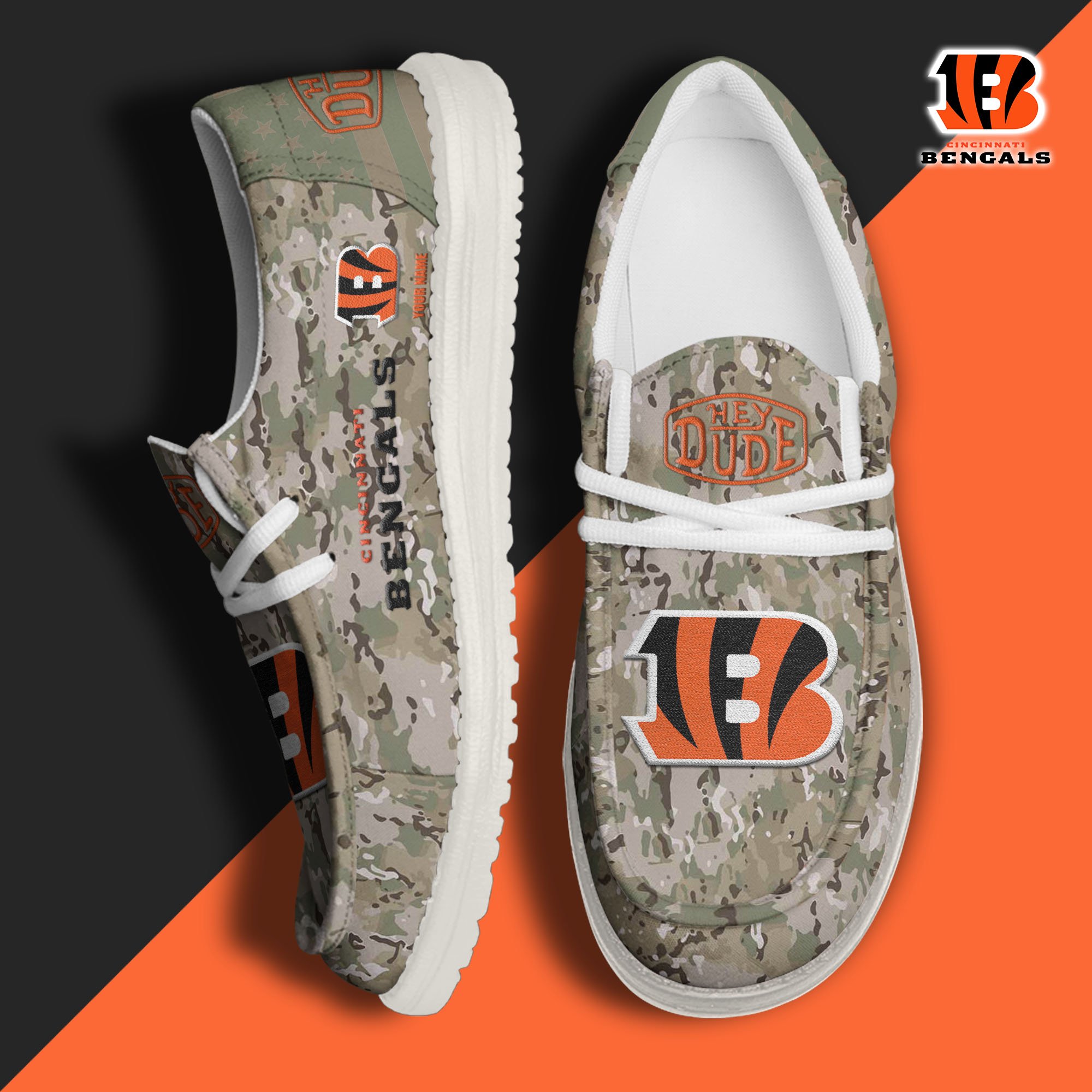 JWFancy Cincinnati Bengals Hey Dude Shoes Wally Men's Lace Up Loafers Comfortable For Men And Women