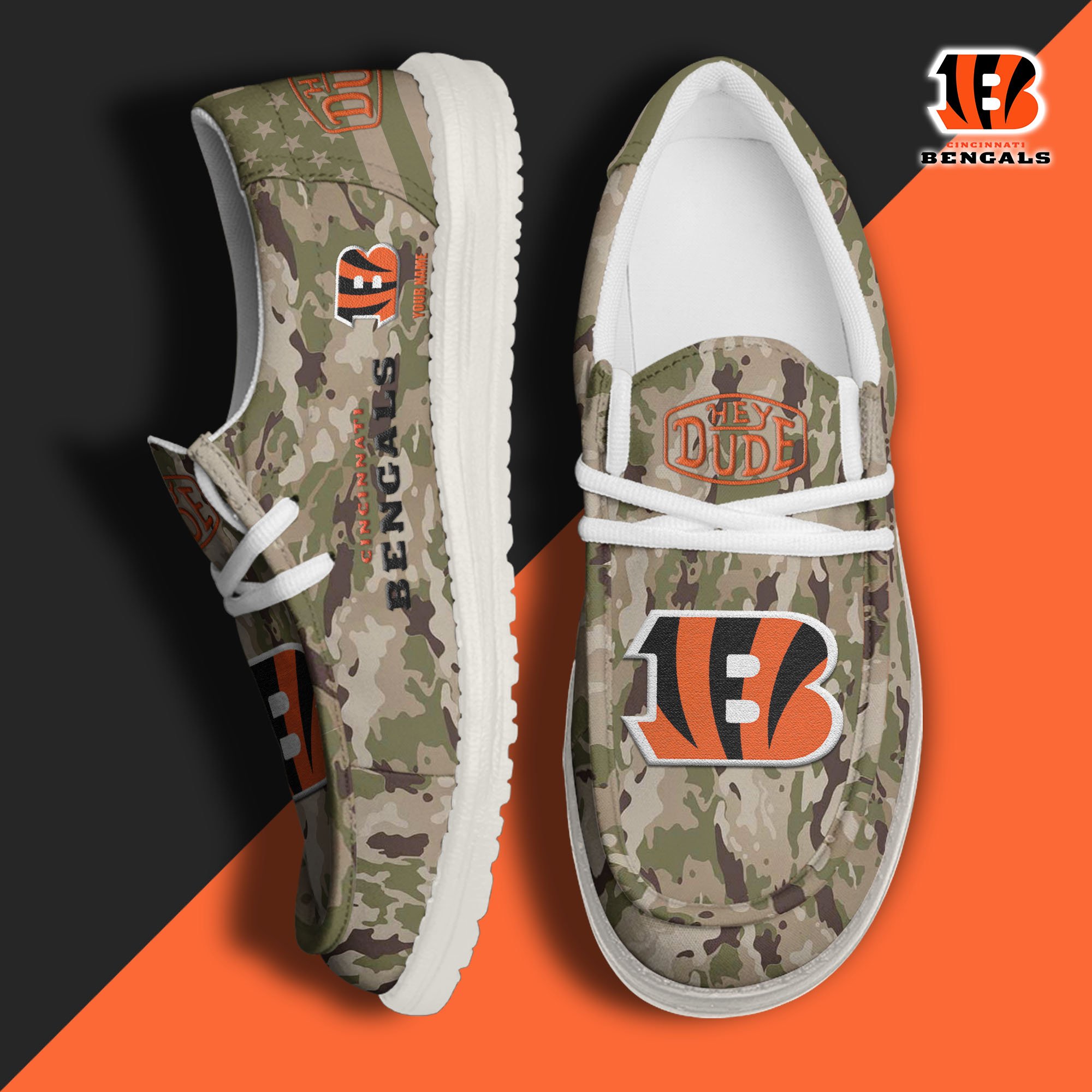 JWFancy Cincinnati Bengals Hey Dude Shoes Wally Men's Lace Up Loafers Comfortable For Men And Women