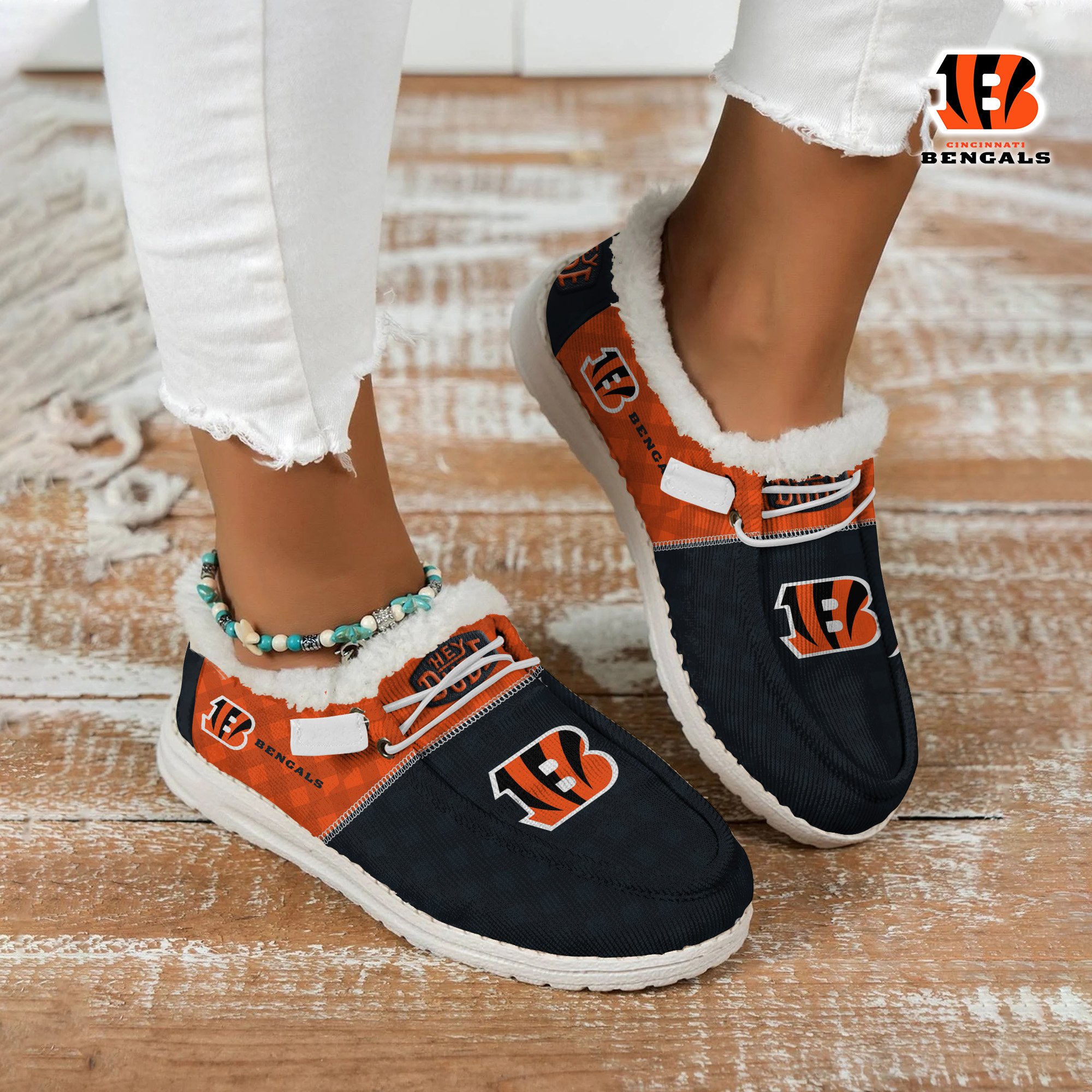 JWFancy Cincinnati Bengals Personalized Hey Dude With Warm Fur Lining Shoes For Men And Women