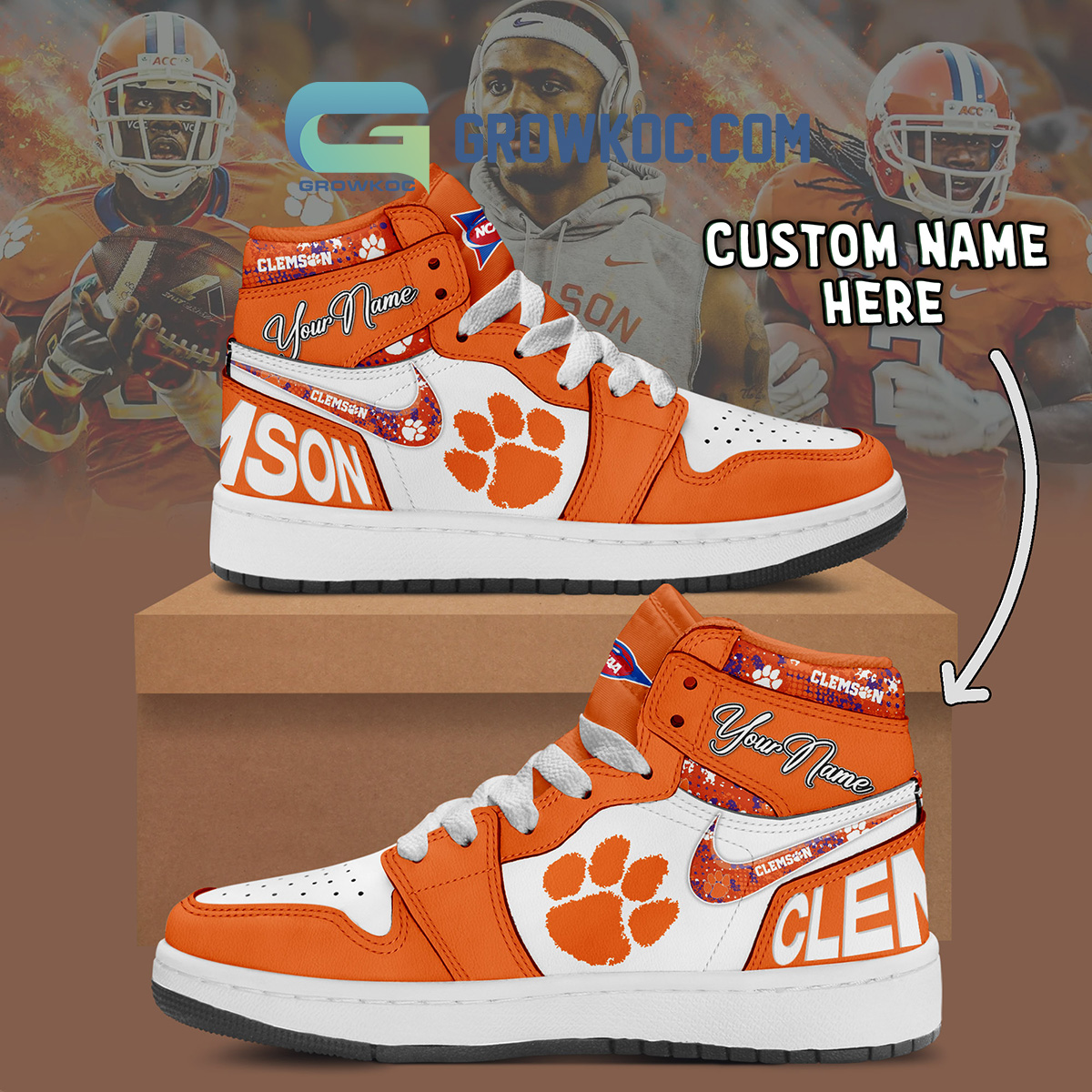 JWFancy Clemson Tigers AJ1 High Sneakers Shoes For Men And Women
