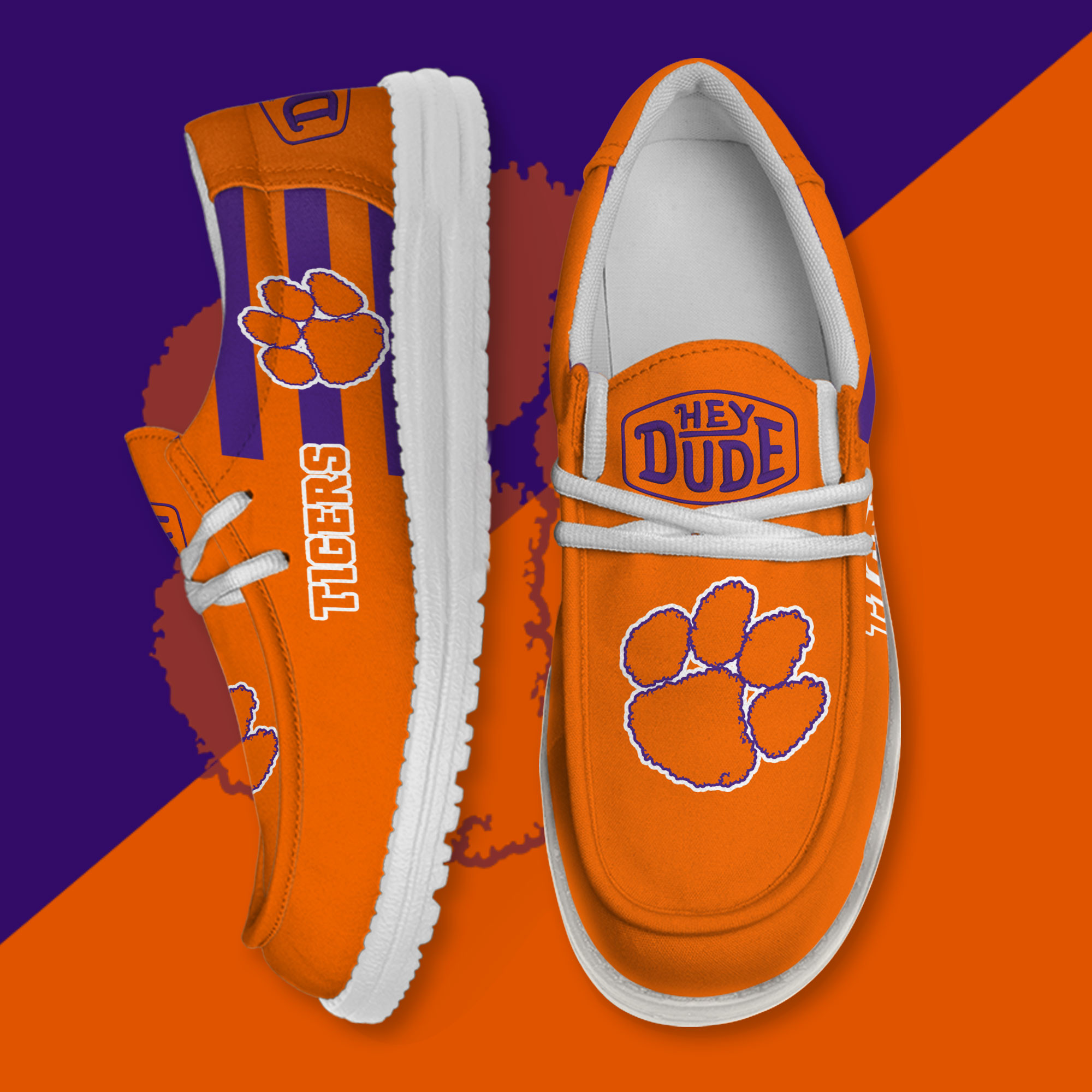 JWFancy Clemson Tigers Hey Dude Shoes Wally Men's Lace Up Loafers Comfortable For Men And Women