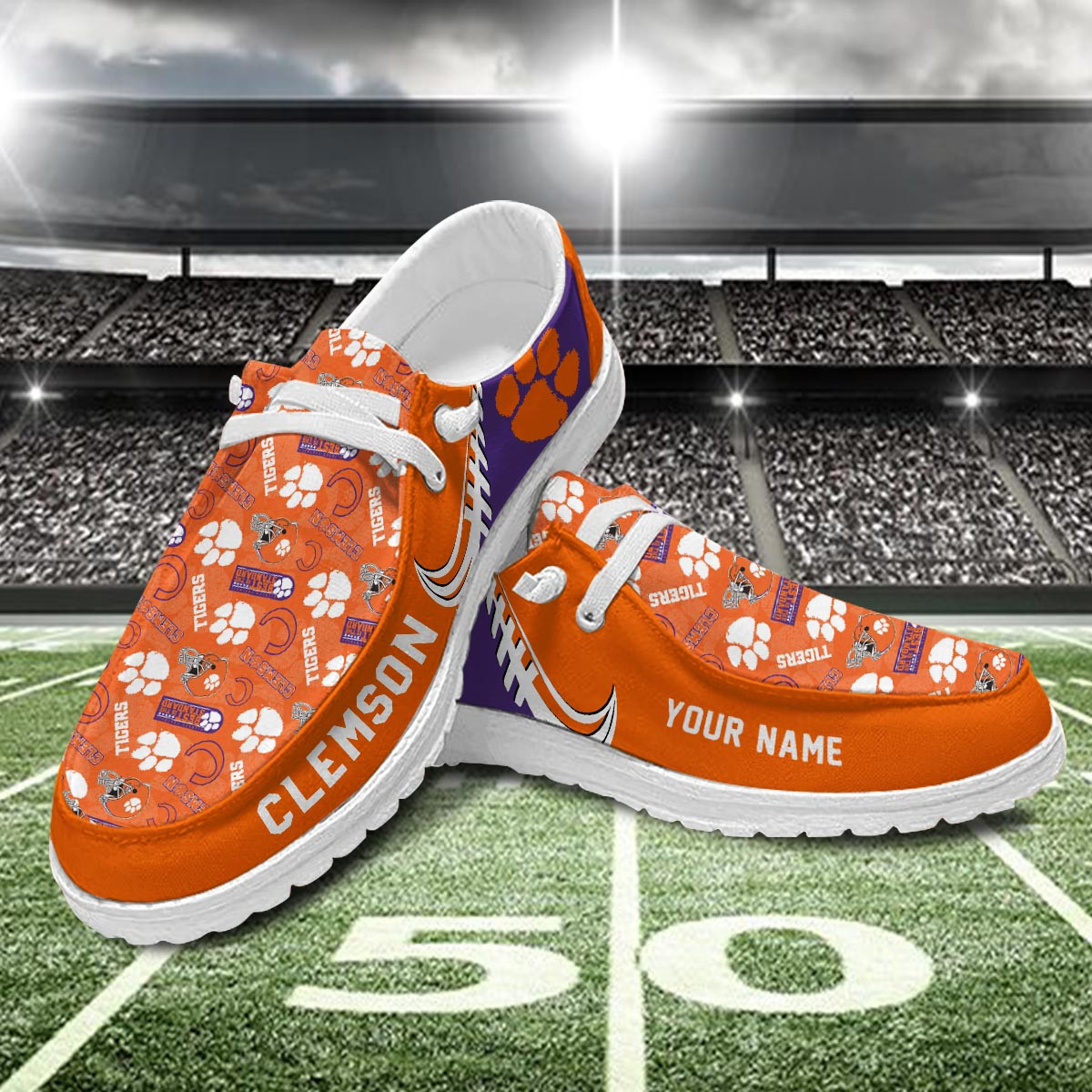JWFancy Clemson Tigers Hey Dude Shoes Wally Men's Lace Up Loafers Comfortable For Men And Women