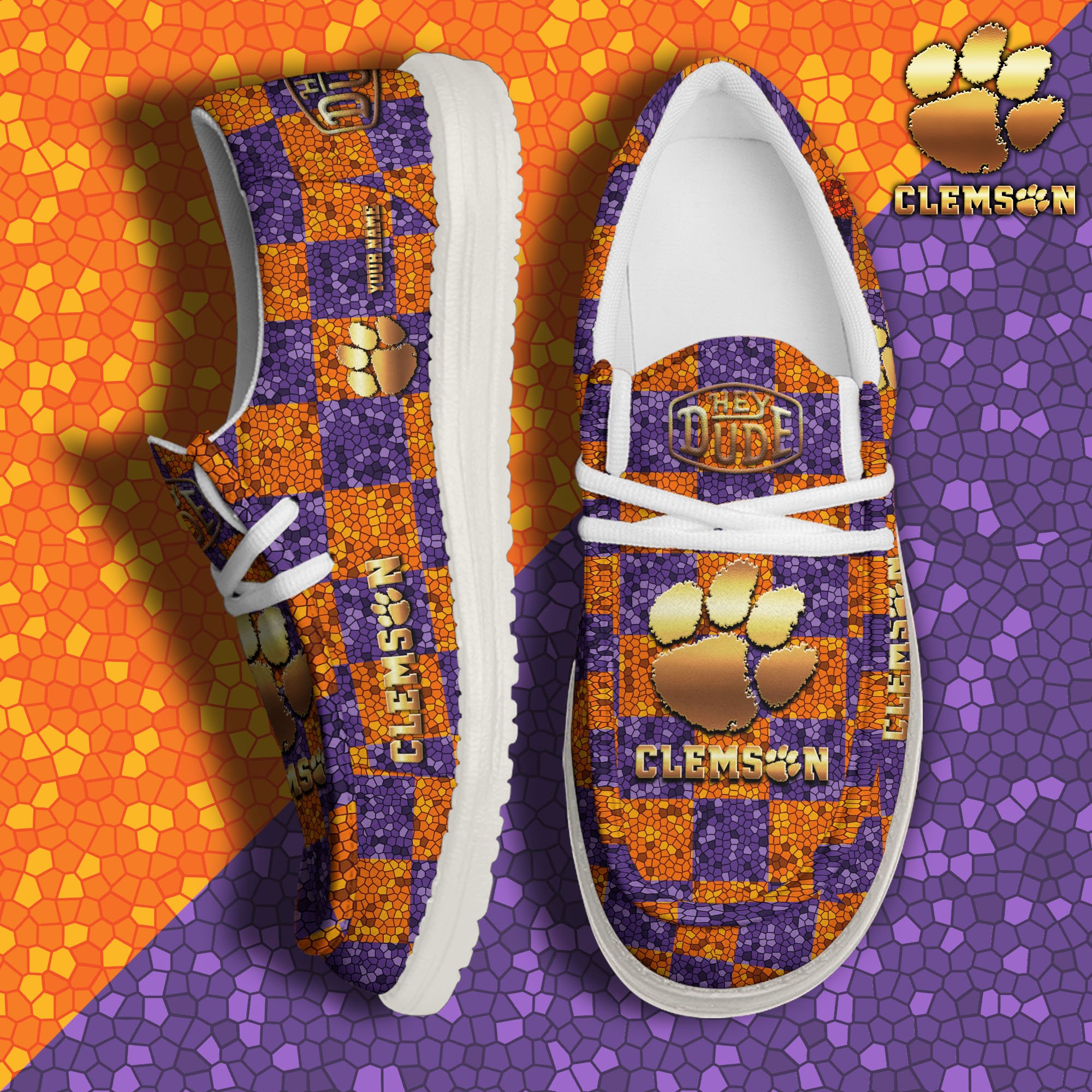 JWFancy Clemson Tigers Hey Dude Shoes Wally Men's Lace Up Loafers Comfortable For Men And Women