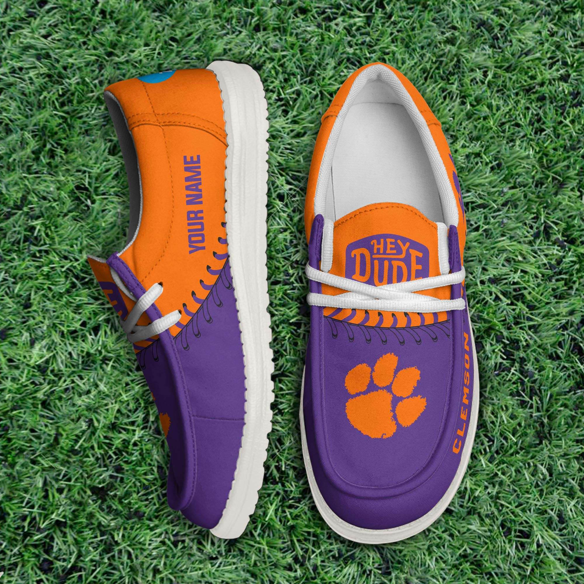 JWFancy Clemson Tigers Hey Dude Shoes Wally Men's Lace Up Loafers Comfortable For Men And Women