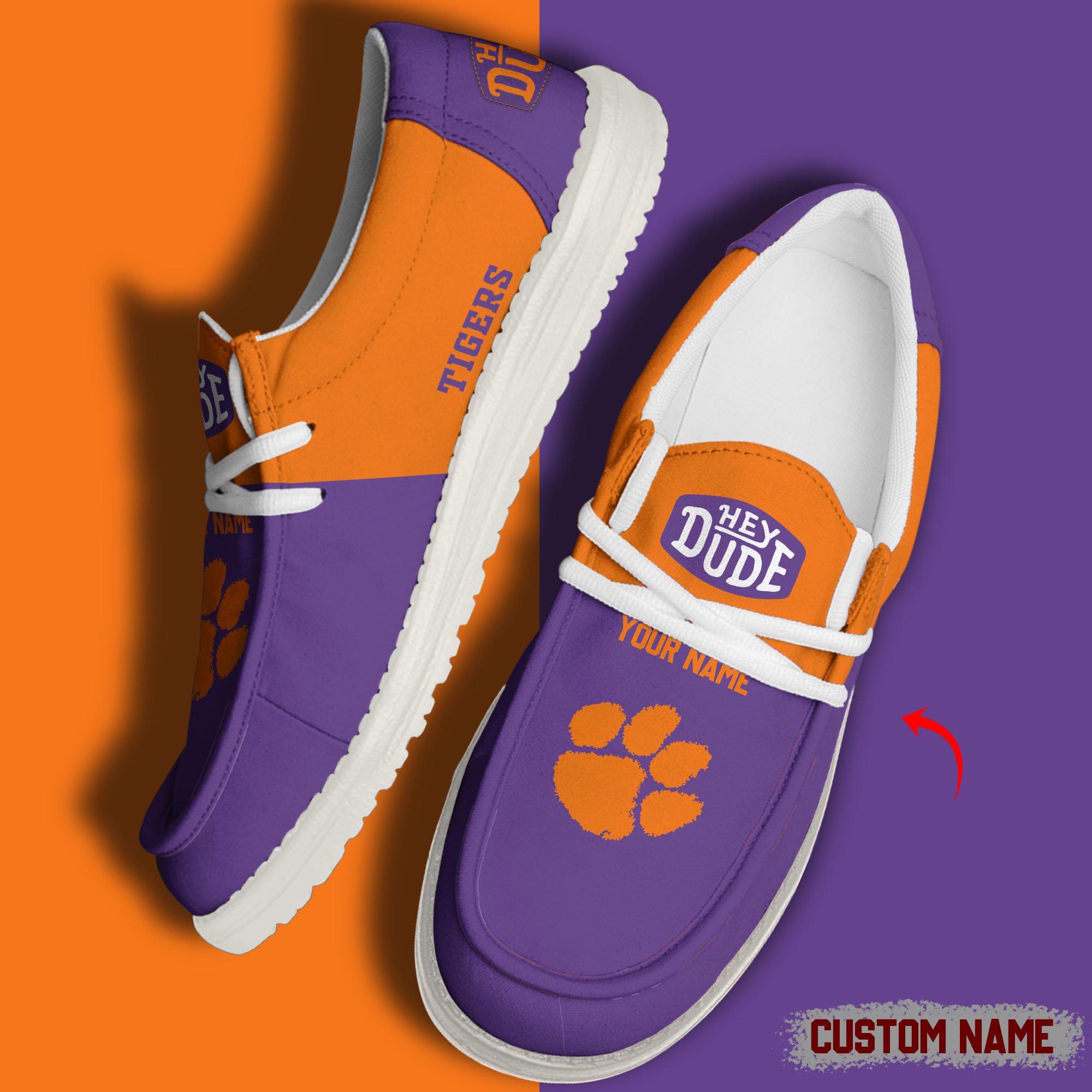 JWFancy Clemson Tigers Hey Dude Shoes Wally Men's Lace Up Loafers Comfortable For Men And Women