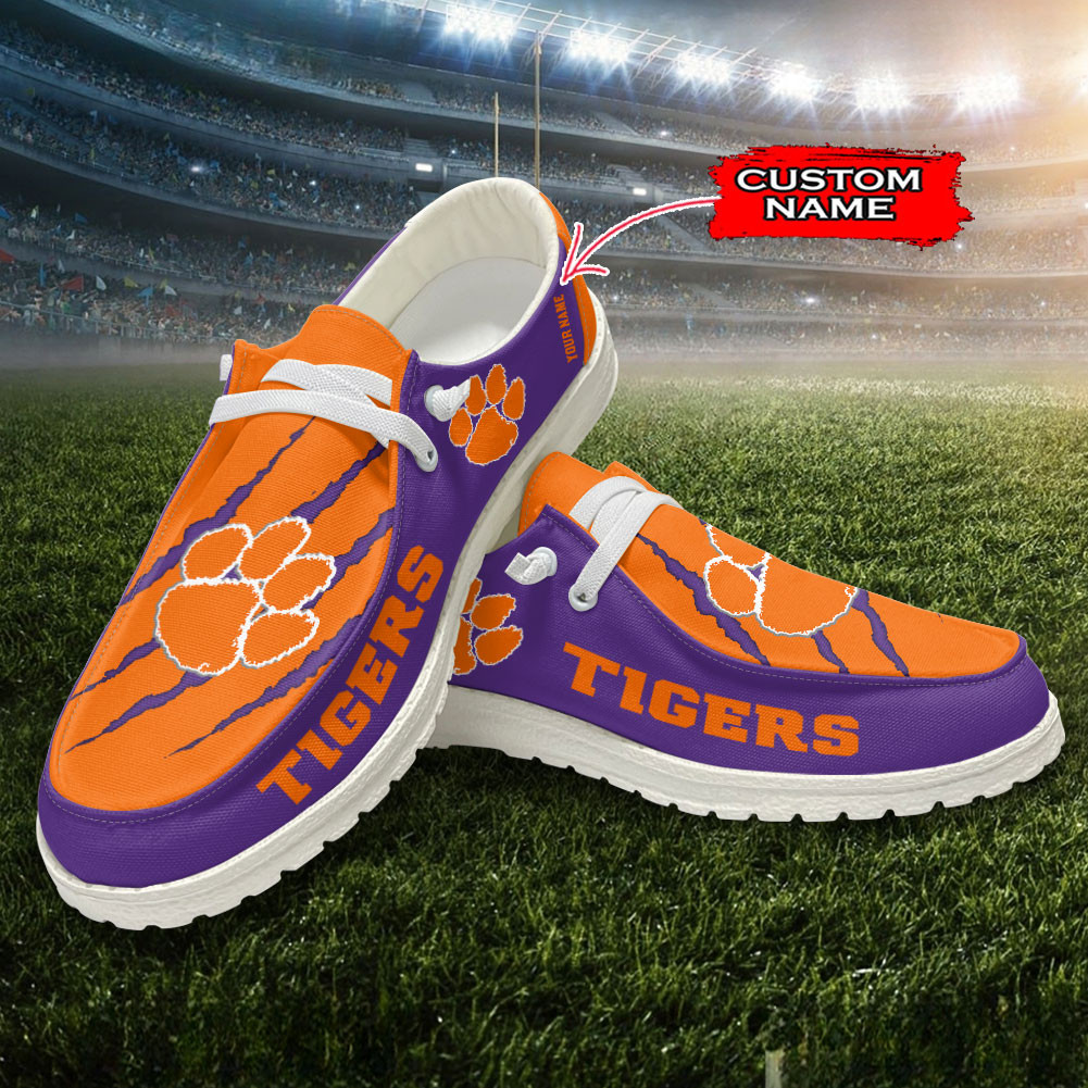 JWFancy Clemson Tigers Hey Dude Shoes Wally Men's Lace Up Loafers Comfortable For Men And Women