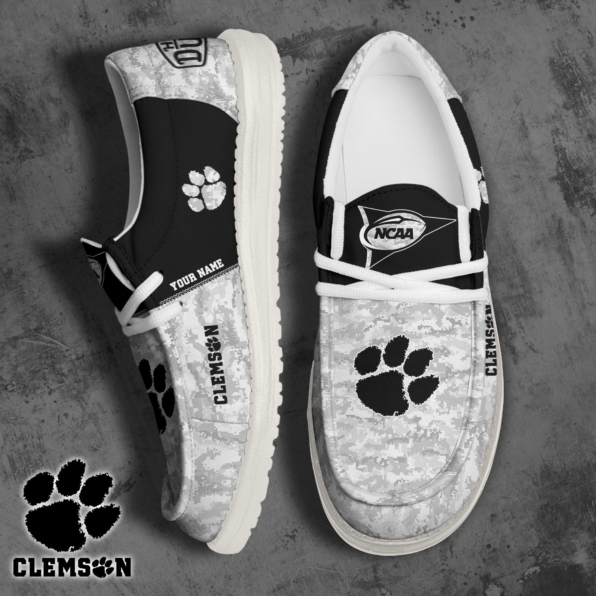 JWFancy Clemson Tigers Hey Dude Shoes Wally Men's Lace Up Loafers Comfortable For Men And Women