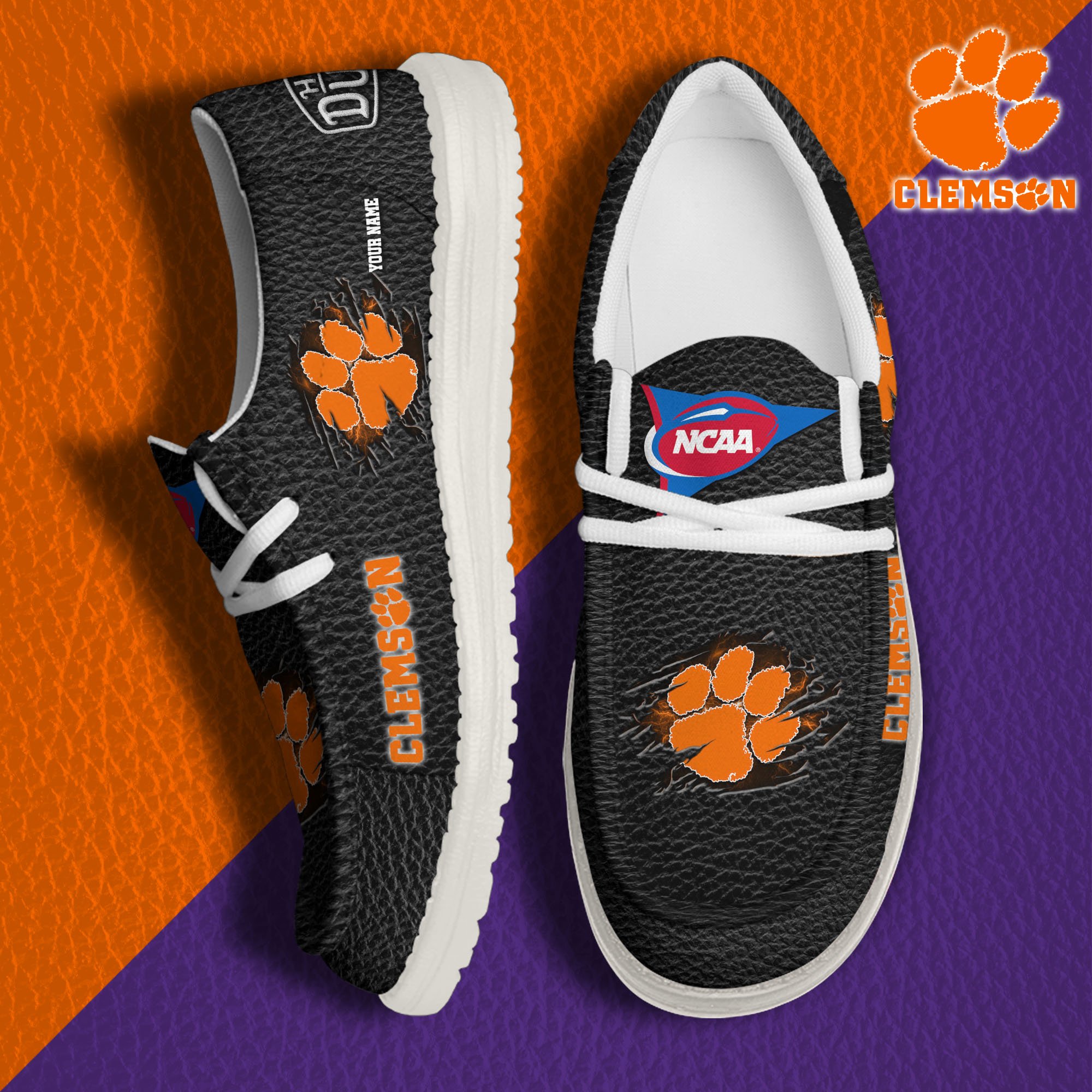 JWFancy Clemson Tigers Hey Dude Shoes Wally Men's Lace Up Loafers Comfortable For Men And Women