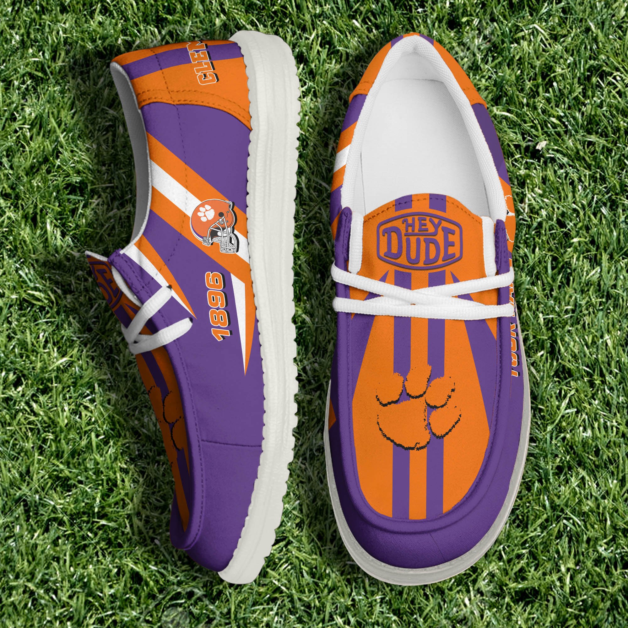 JWFancy Clemson Tigers Hey Dude Shoes Wally Men's Lace Up Loafers Comfortable For Men And Women
