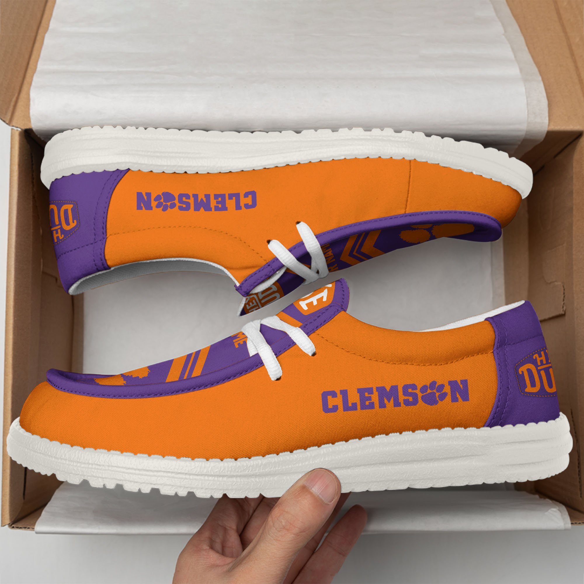 JWFancy Clemson Tigers Hey Dude Shoes Wally Men's Lace Up Loafers Comfortable For Men And Women