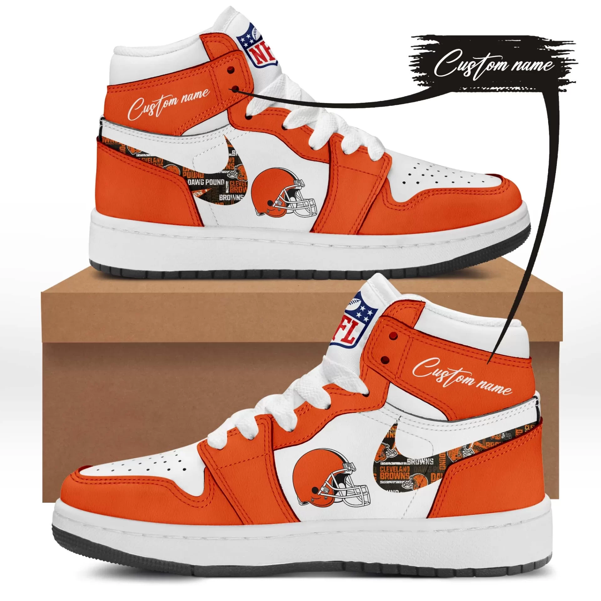 JWFancy Cleveland Browns AJ1 High Sneakers Shoes For Men And Women
