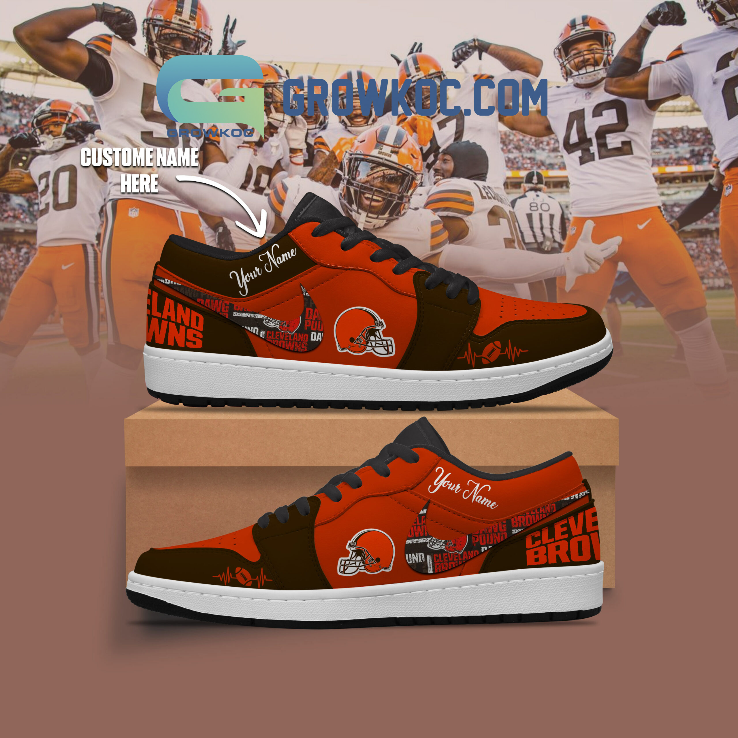 JWFancy Cleveland Browns AJ1 Low Sneakers Shoes For Men And Women
