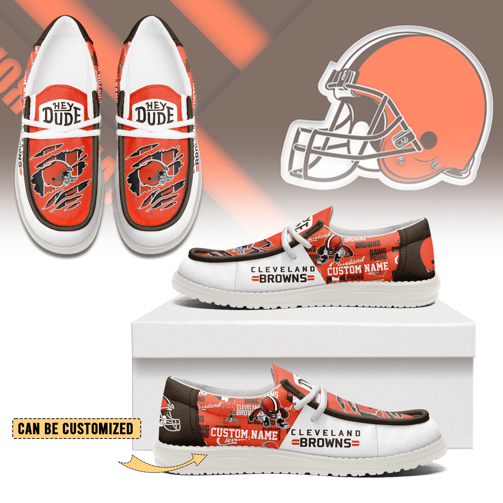 JWFancy Cleveland Browns Hey Dude Shoes Wally Men’s Lace Up Loafers Comfortable For Men And Women