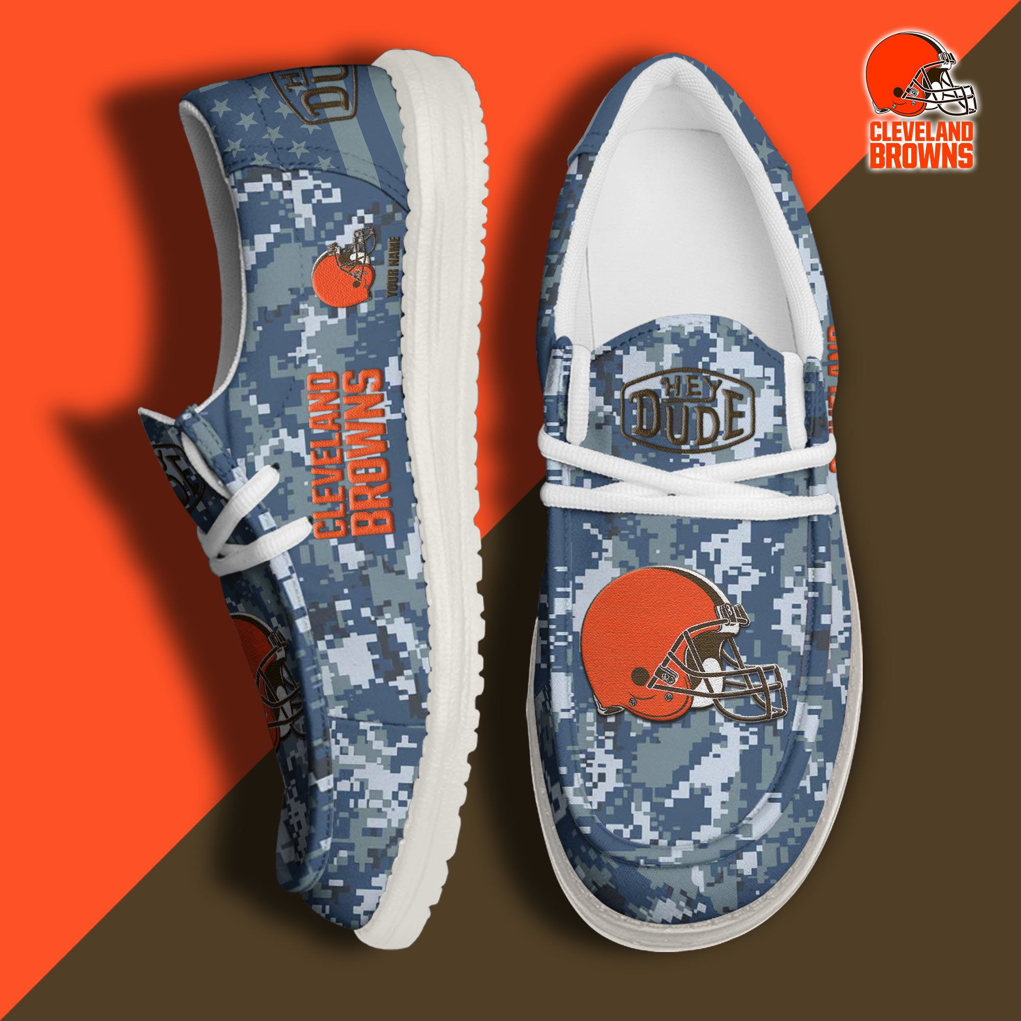 JWFancy Cleveland Browns Hey Dude Shoes Wally Men's Lace Up Loafers Comfortable For Men And Women