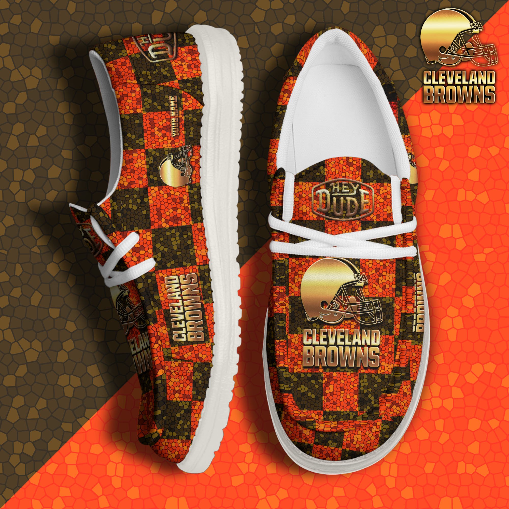 JWFancy Cleveland Browns Hey Dude Shoes Wally Men's Lace Up Loafers Comfortable For Men And Women
