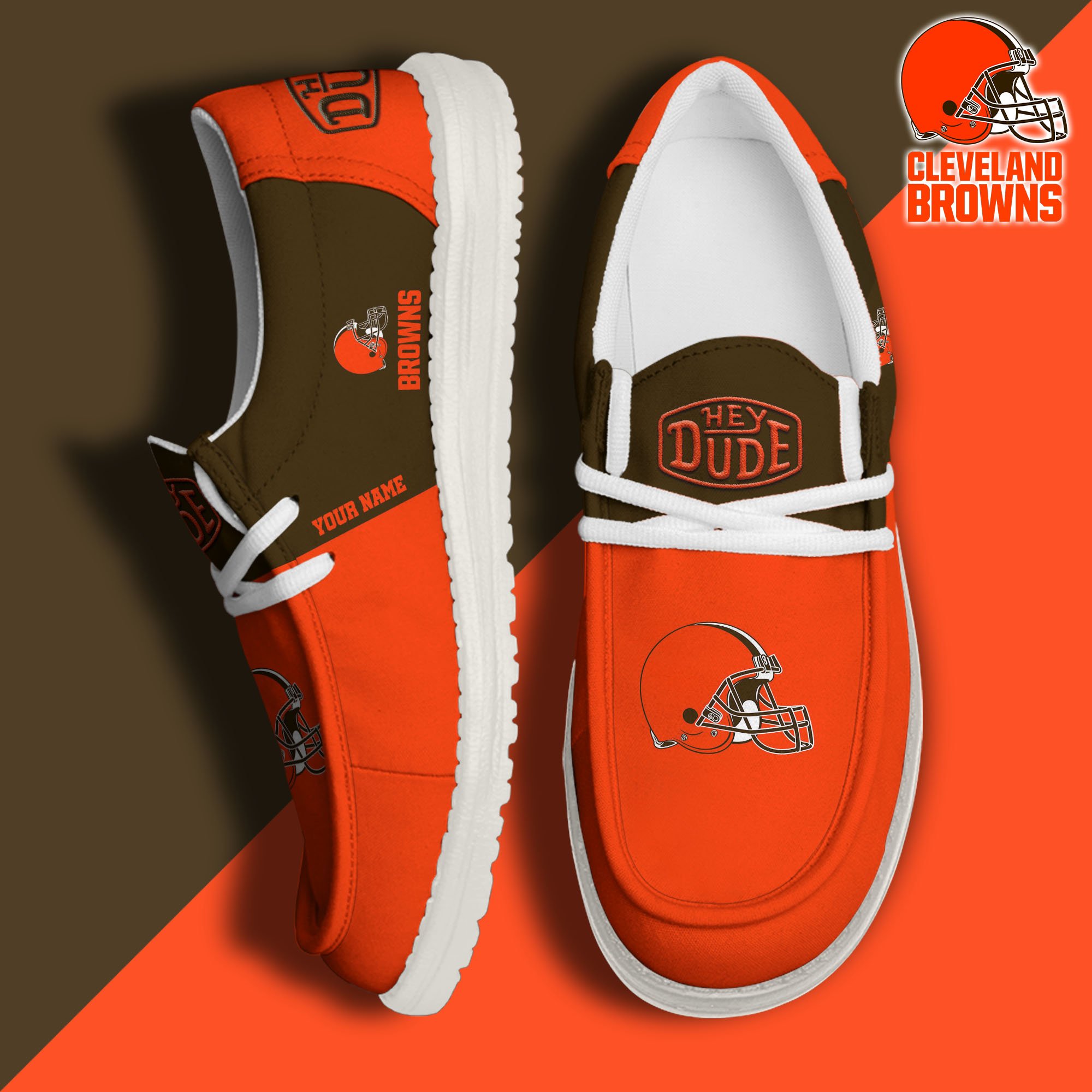 JWFancy Cleveland Browns Hey Dude Shoes Wally Men's Lace Up Loafers Comfortable For Men And Women