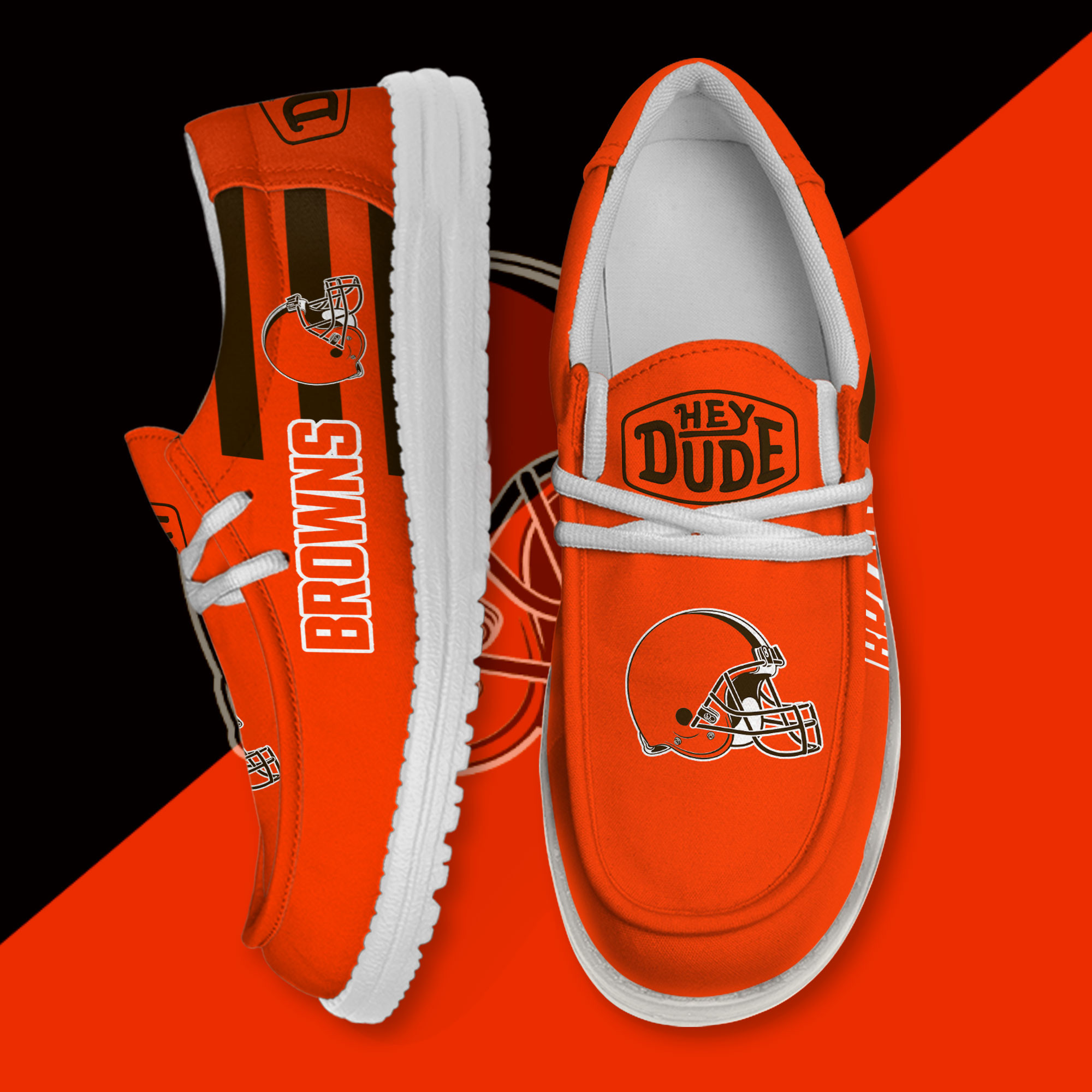 JWFancy Cleveland Browns Hey Dude Shoes Wally Men's Lace Up Loafers Comfortable For Men And Women