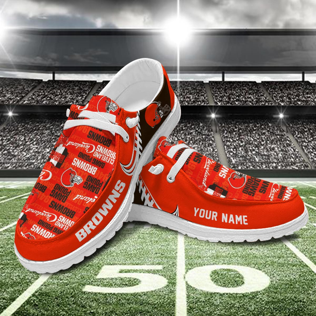 JWFancy Cleveland Browns Hey Dude Shoes Wally Men's Lace Up Loafers Comfortable For Men And Women