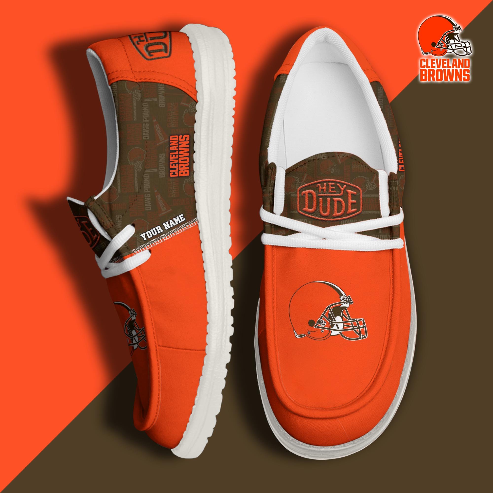 JWFancy Cleveland Browns Hey Dude Shoes Wally Men's Lace Up Loafers Comfortable For Men And Women