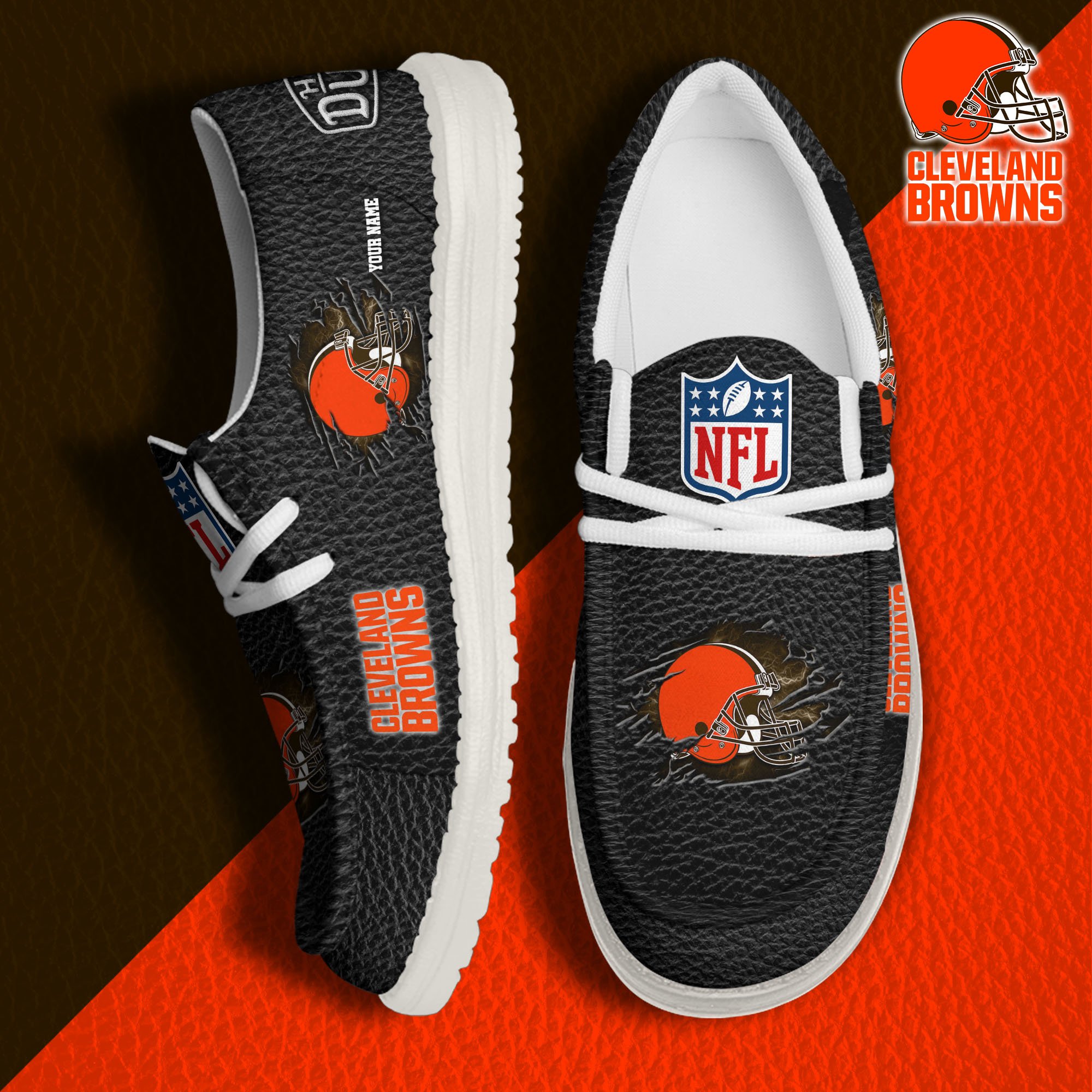 JWFancy Cleveland Browns Hey Dude Shoes Wally Men's Lace Up Loafers Comfortable For Men And Women