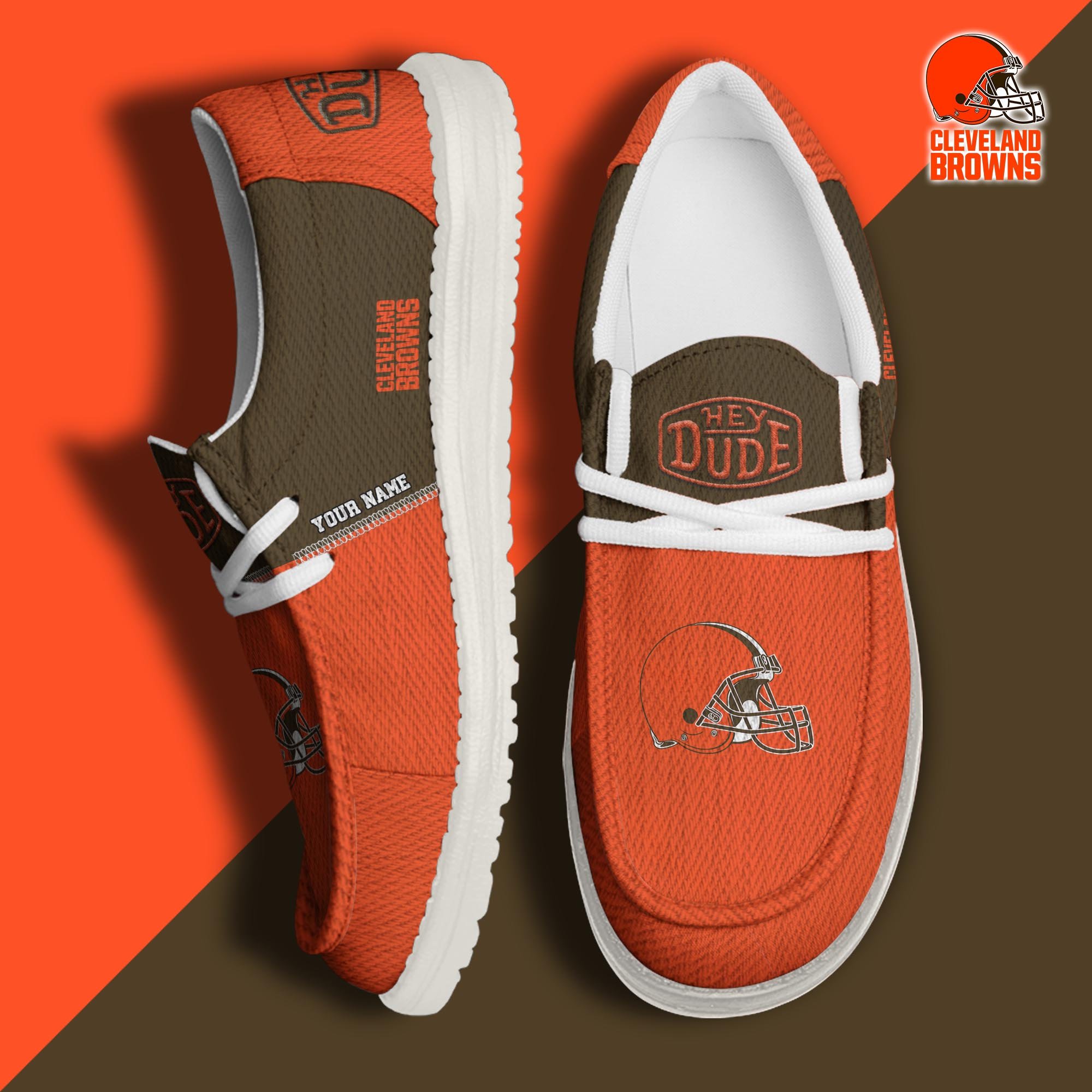 JWFancy Cleveland Browns Hey Dude Shoes Wally Men's Lace Up Loafers Comfortable For Men And Women