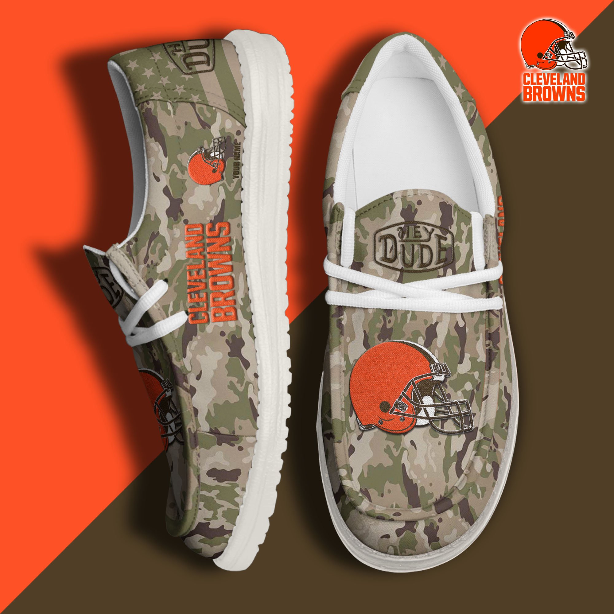 JWFancy Cleveland Browns Hey Dude Shoes Wally Men's Lace Up Loafers Comfortable For Men And Women