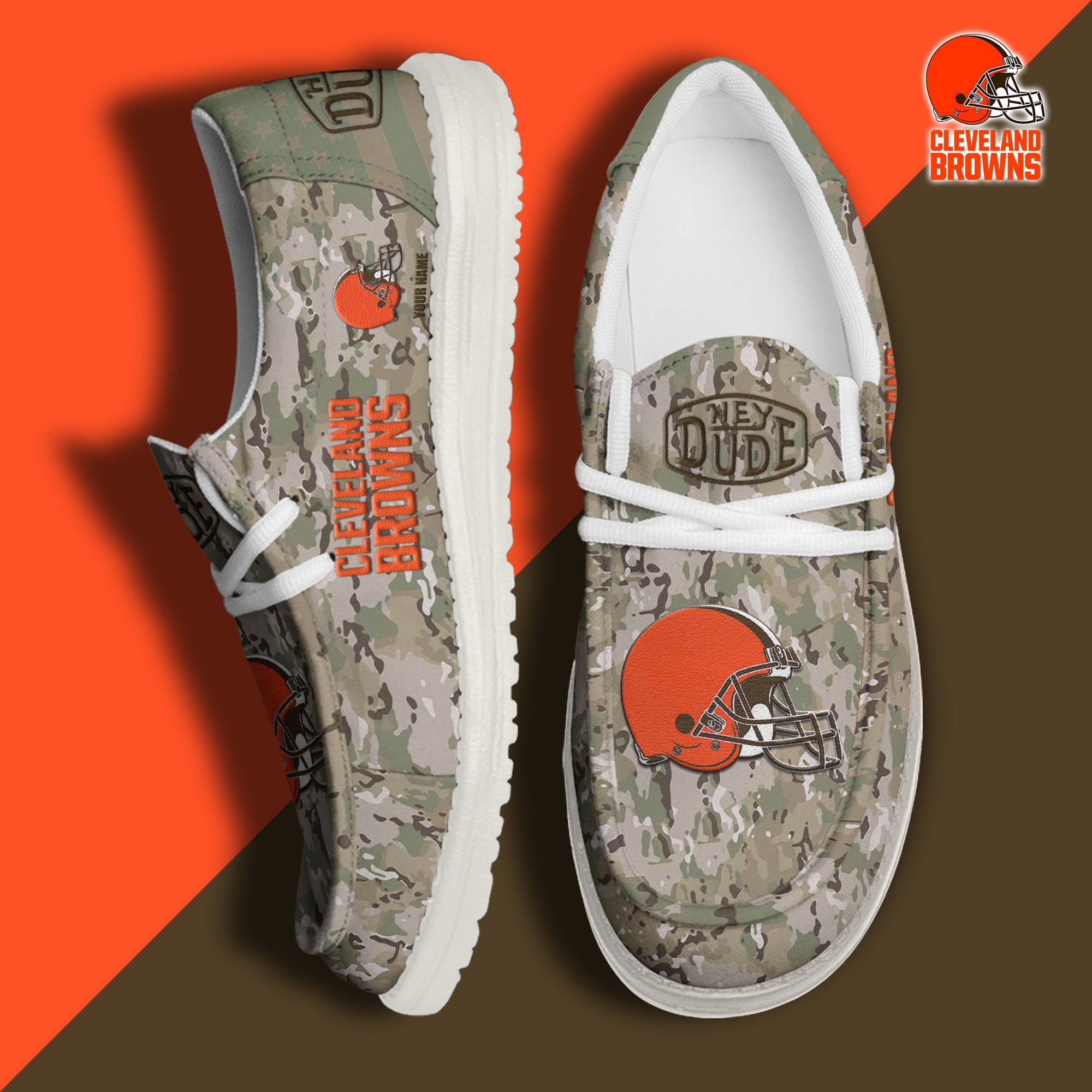 JWFancy Cleveland Browns Hey Dude Shoes Wally Men's Lace Up Loafers Comfortable For Men And Women