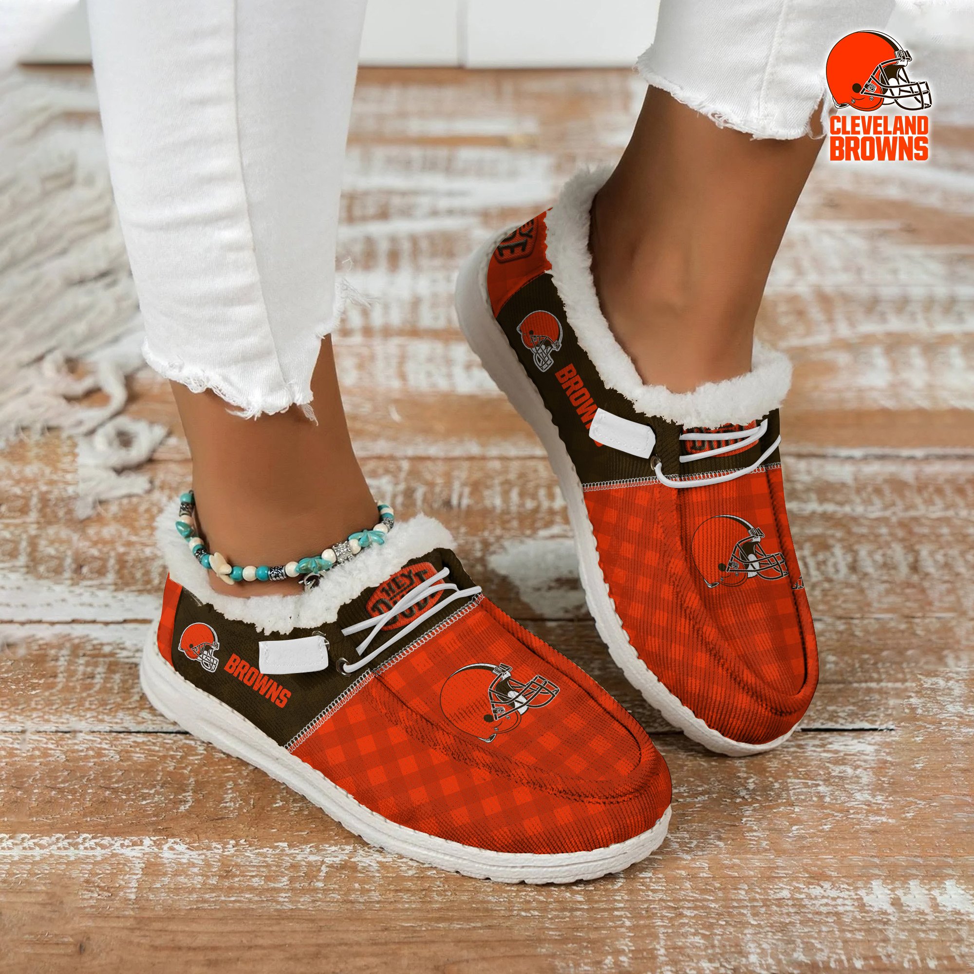 JWFancy Cleveland Browns Personalized Hey Dude With Warm Fur Lining Shoes For Men And Women