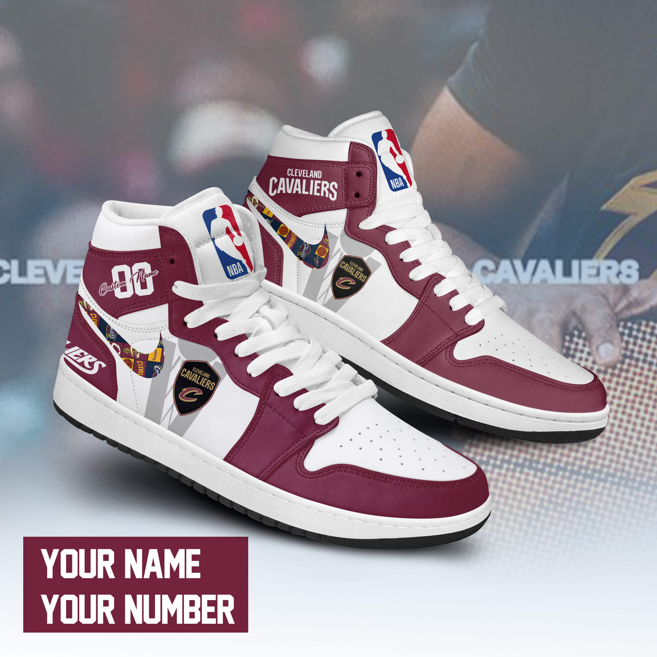 JWFancy Cleveland Cavaliers AJ1 High Sneakers Shoes For Men And Women