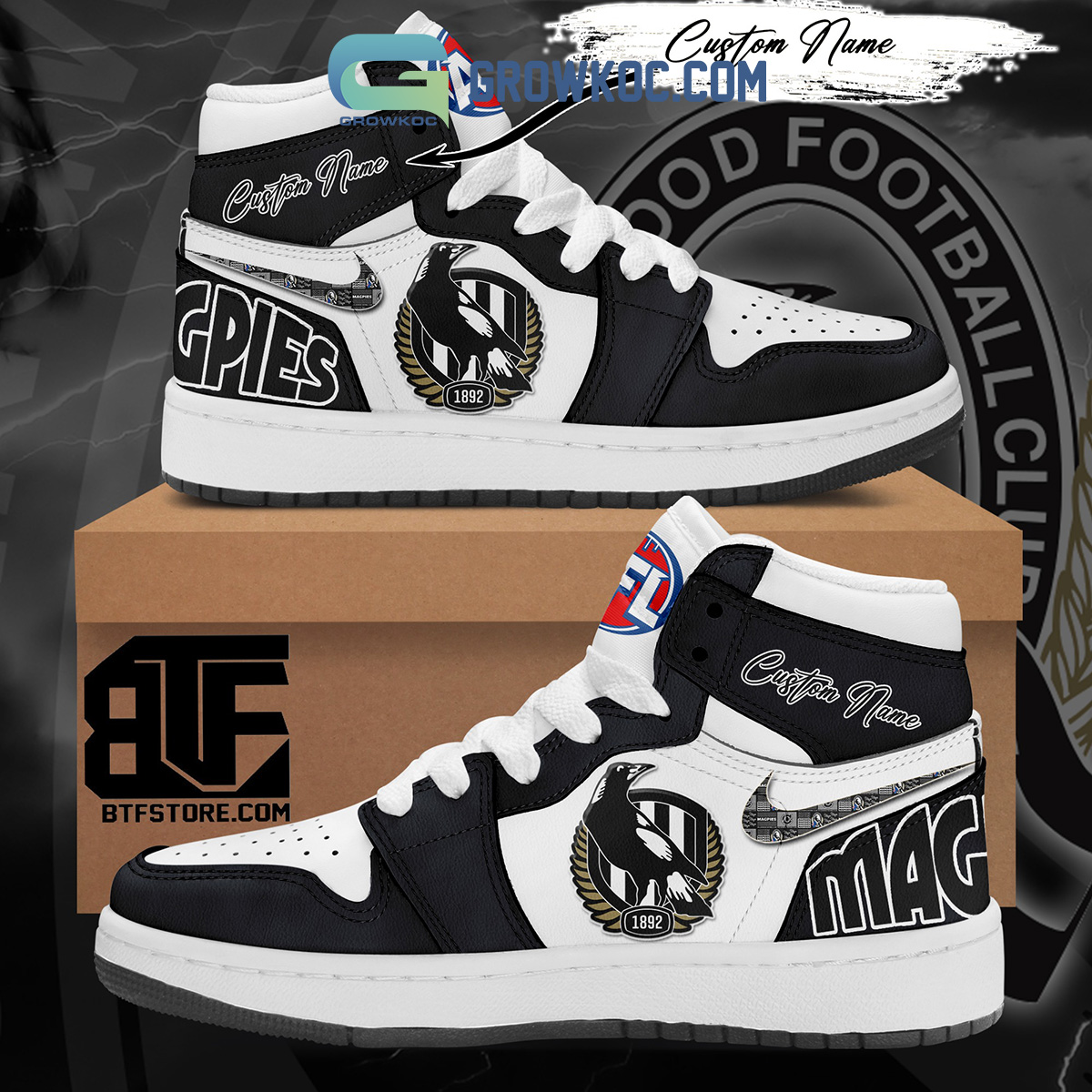 JWFancy Collingwood Magpies AJ1 High Sneakers Shoes For Men And Women