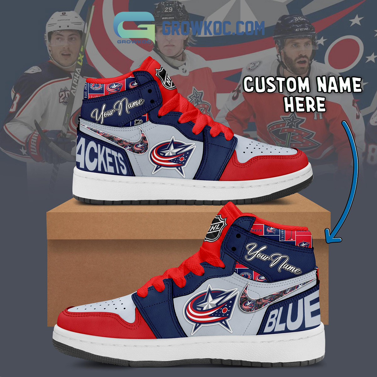 JWFancy Columbus Blue Jackets AJ1 High Sneakers Shoes For Men And Women
