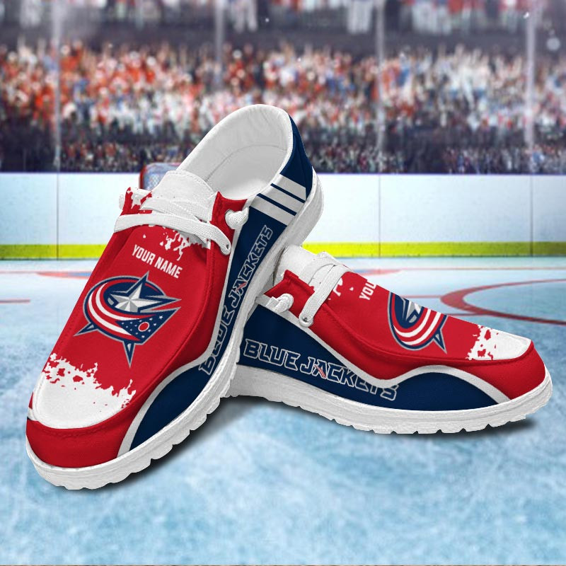JWFancy Columbus Blue Jackets Hey Dude Shoes Wally Men's Lace Up Loafers Comfortable For Men And Women