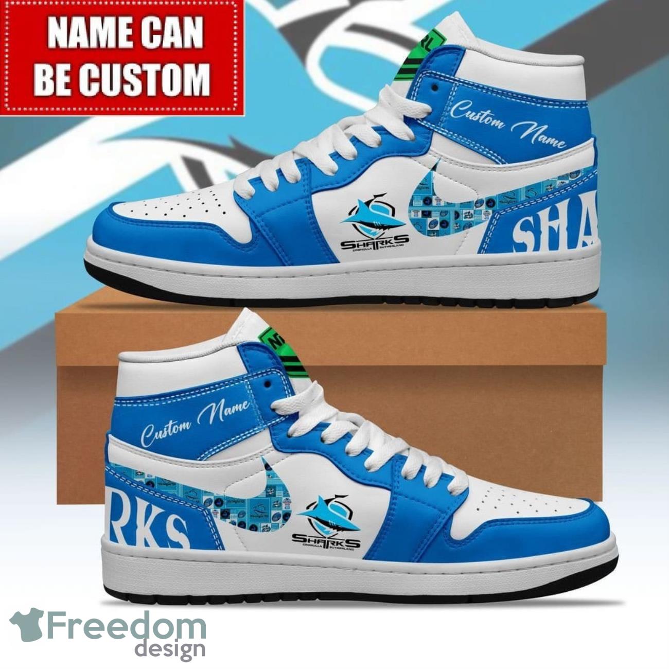 JWFancy Cronulla-Sutherland Sharks AJ1 High Sneakers Shoes For Men And Women