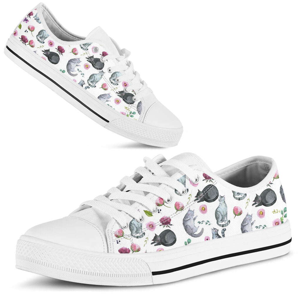 JWFancy Cute Cats Floral Cat Low Top Canvas Sneakers Shoes For Men And Women