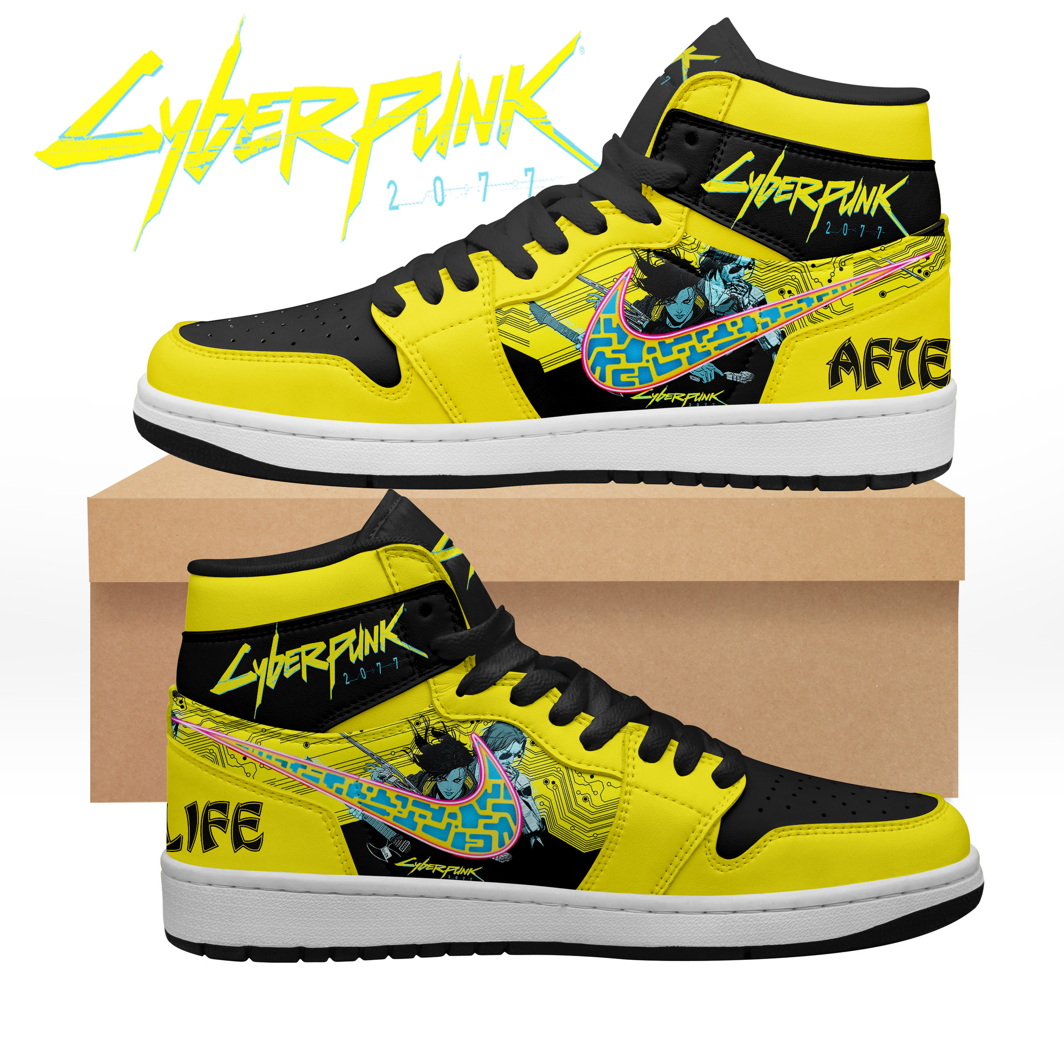 JWFancy Cyberpunk 2077 AJ1 High Sneakers Shoes For Men And Women