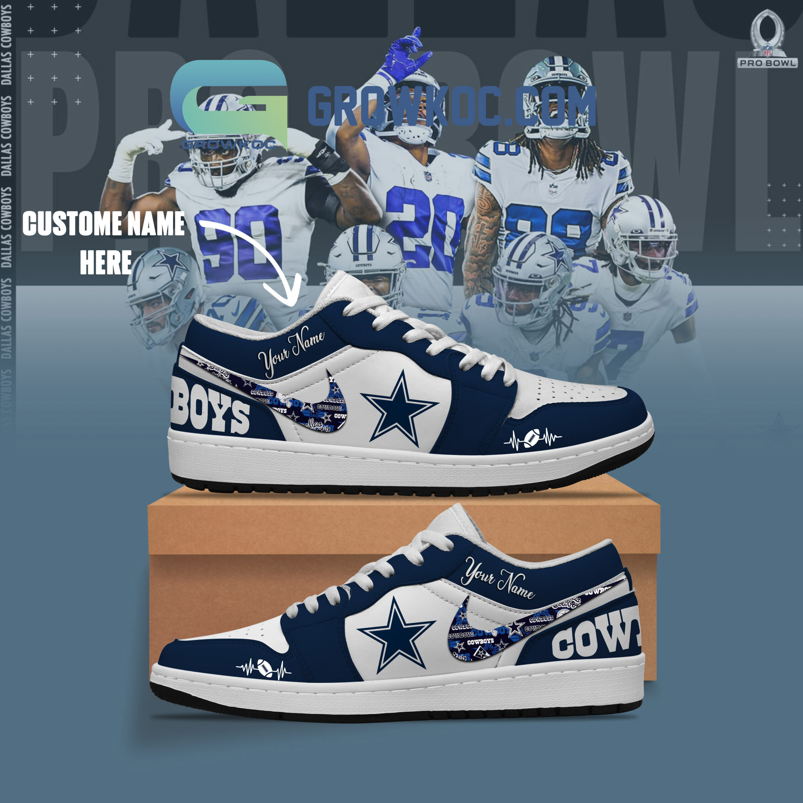 JWFancy Dallas Cowboys AJ1 Low Sneakers Shoes For Men And Women