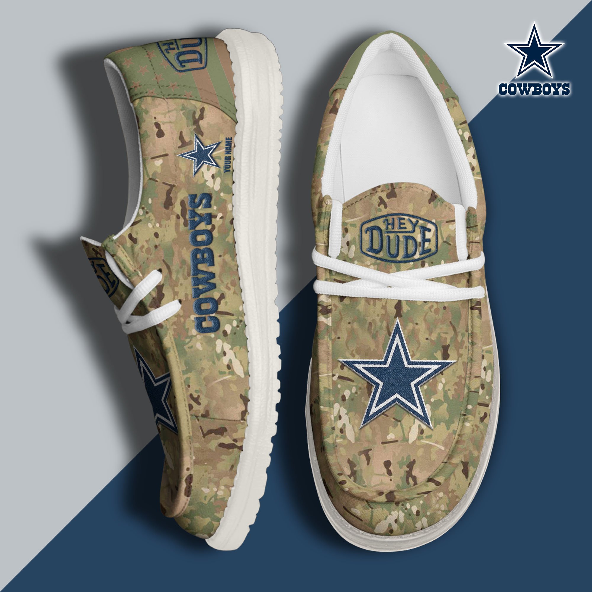 JWFancy Dallas Cowboys Hey Dude Shoes Wally Men's Lace Up Loafers Comfortable For Men And Women