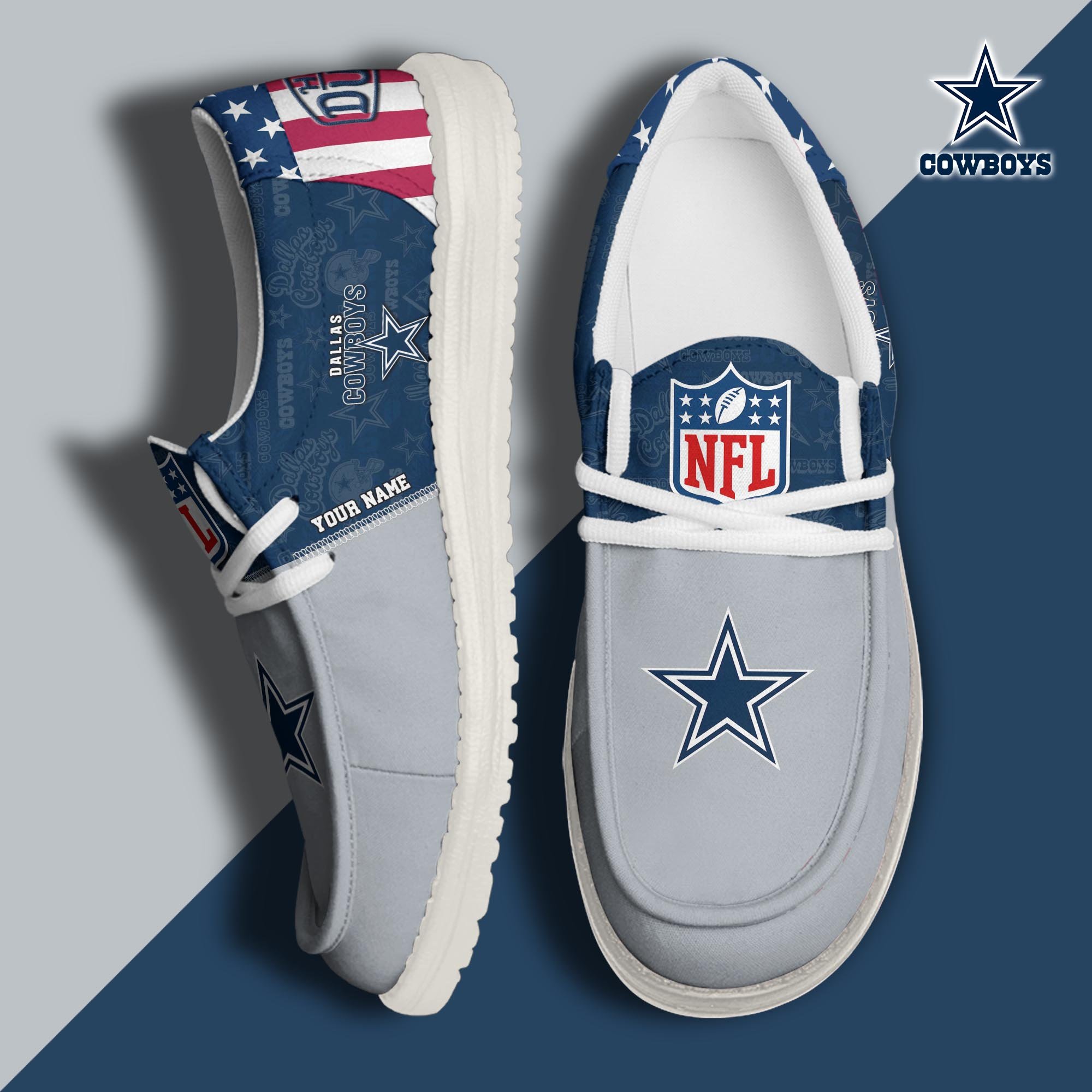 JWFancy Dallas Cowboys Hey Dude Shoes Wally Men's Lace Up Loafers Comfortable For Men And Women