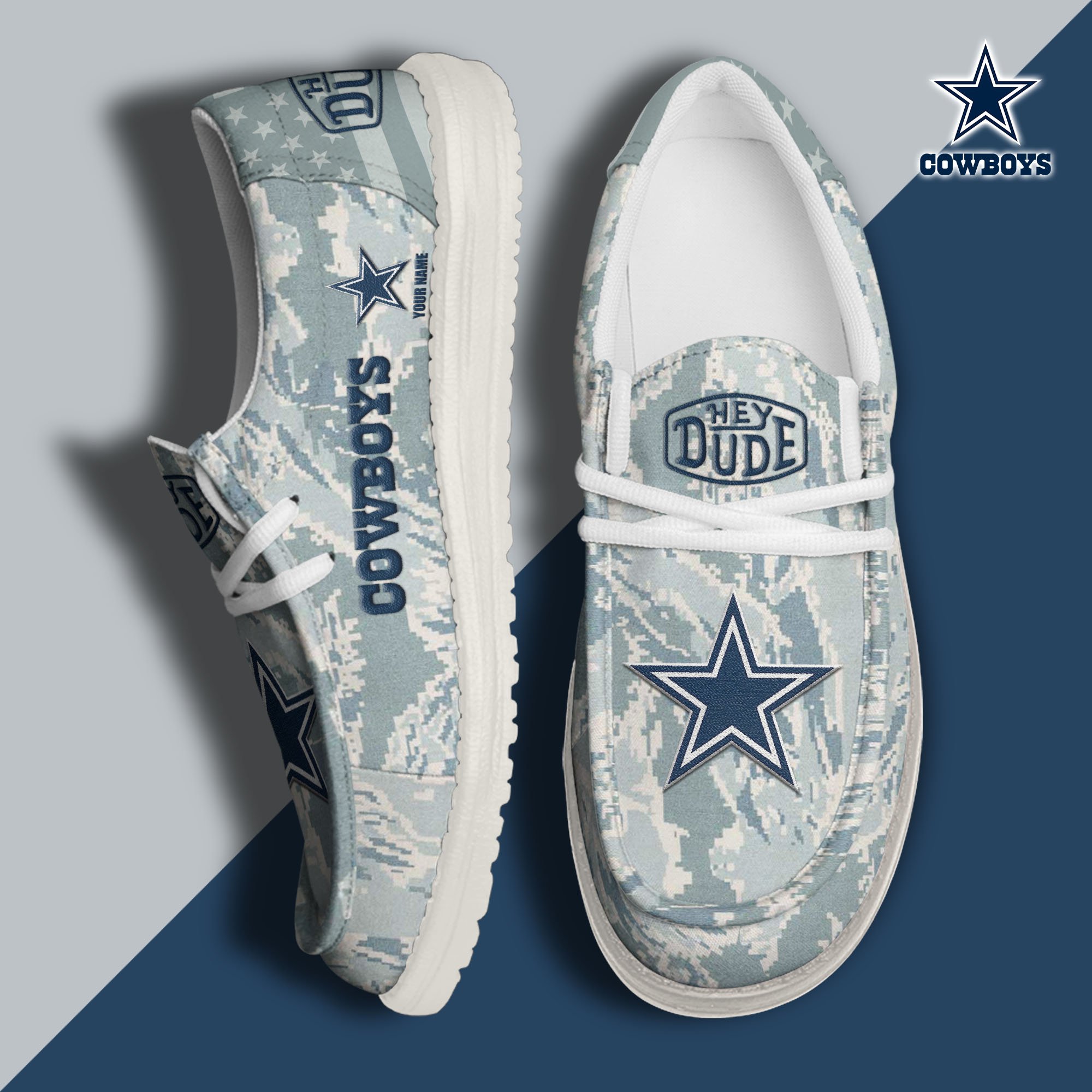 JWFancy Dallas Cowboys Hey Dude Shoes Wally Men's Lace Up Loafers Comfortable For Men And Women