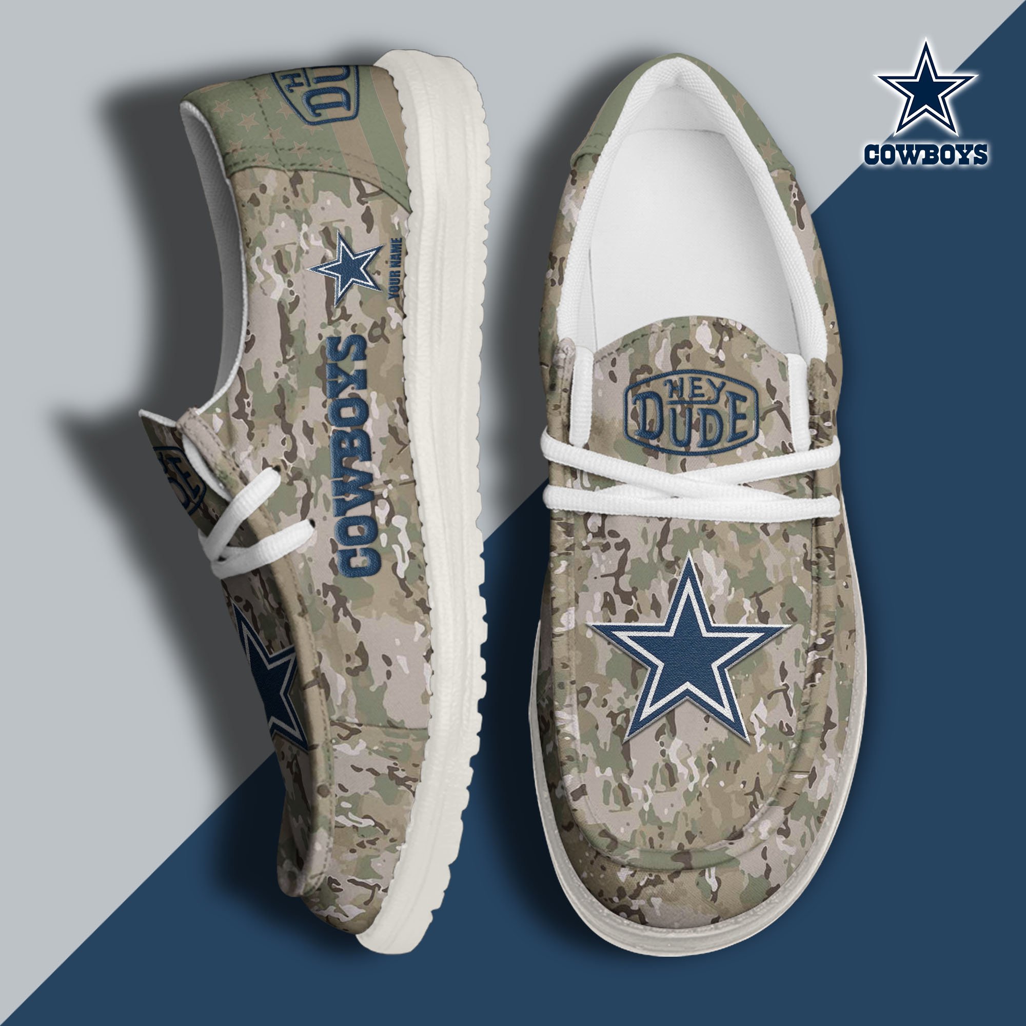 JWFancy Dallas Cowboys Hey Dude Shoes Wally Men's Lace Up Loafers Comfortable For Men And Women