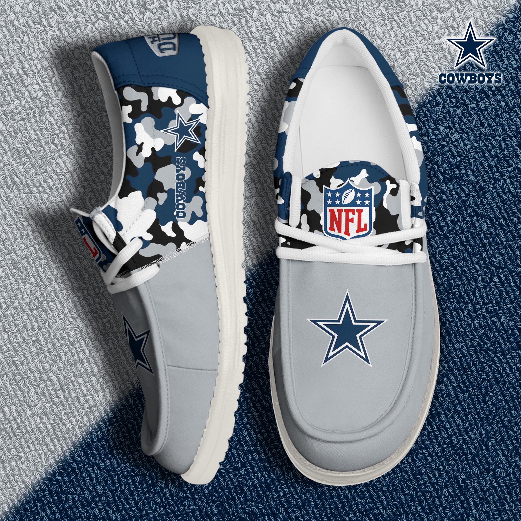 JWFancy Dallas Cowboys Hey Dude Shoes Wally Men's Lace Up Loafers Comfortable For Men And Women