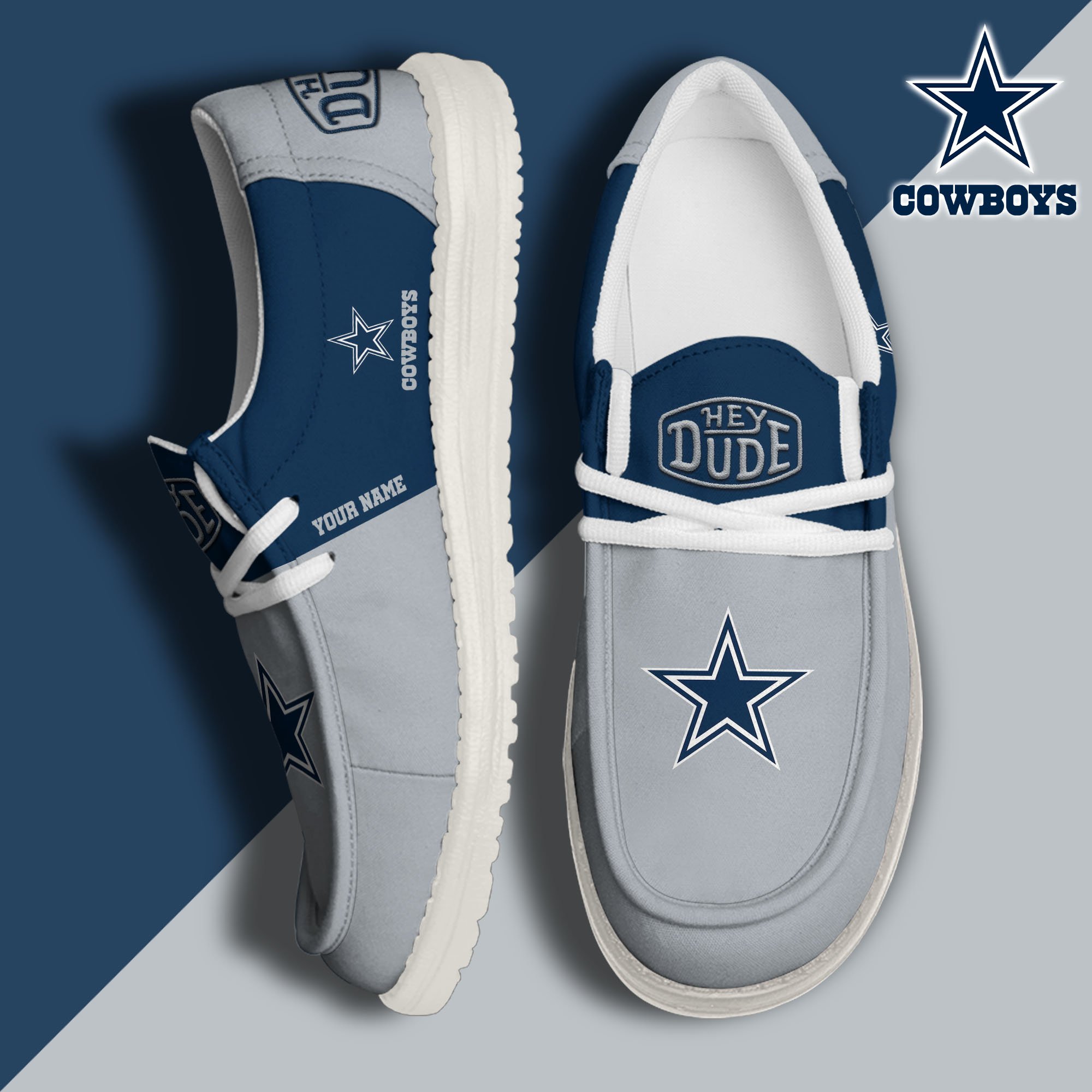 JWFancy Dallas Cowboys Hey Dude Shoes Wally Men's Lace Up Loafers Comfortable For Men And Women