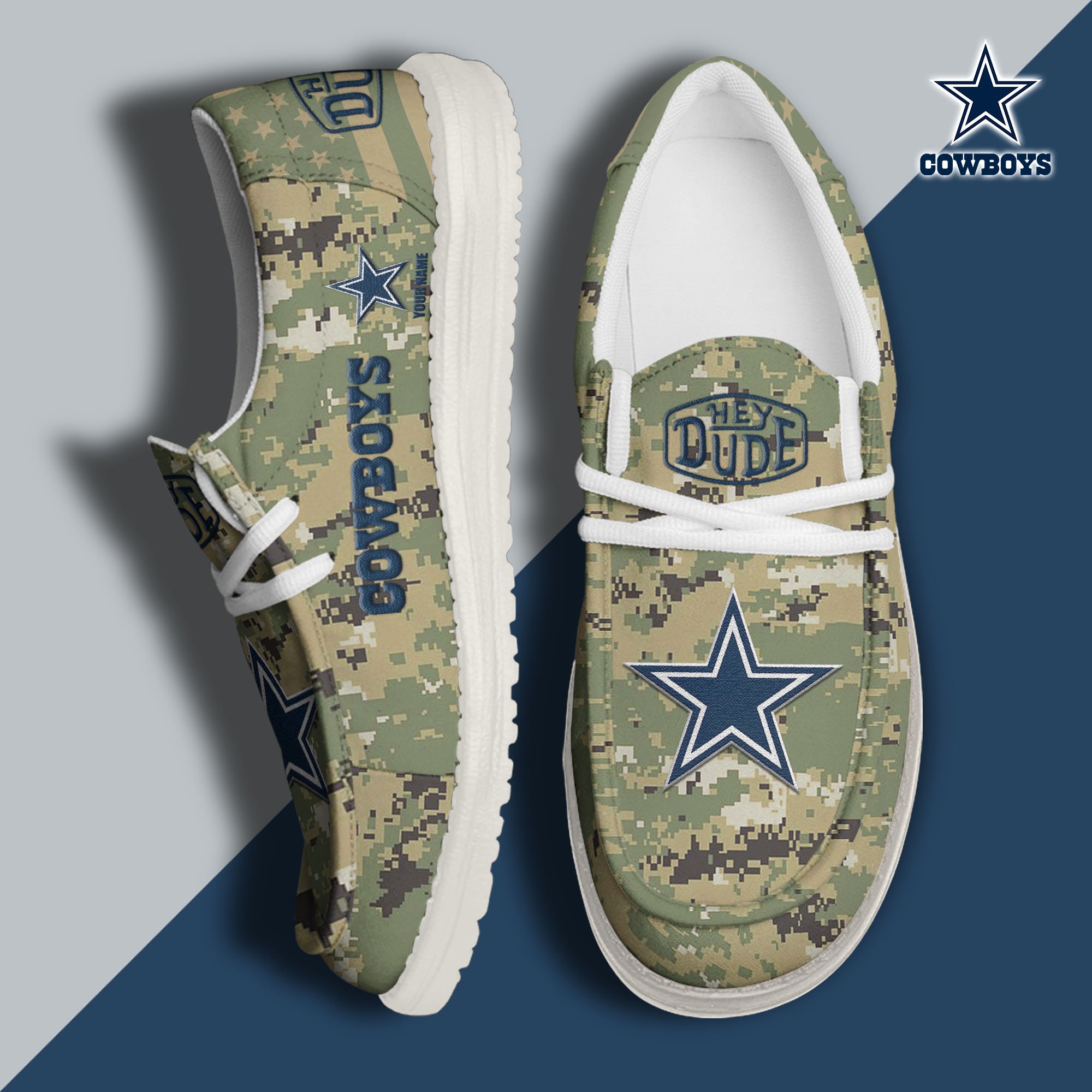 JWFancy Dallas Cowboys Hey Dude Shoes Wally Men's Lace Up Loafers Comfortable For Men And Women