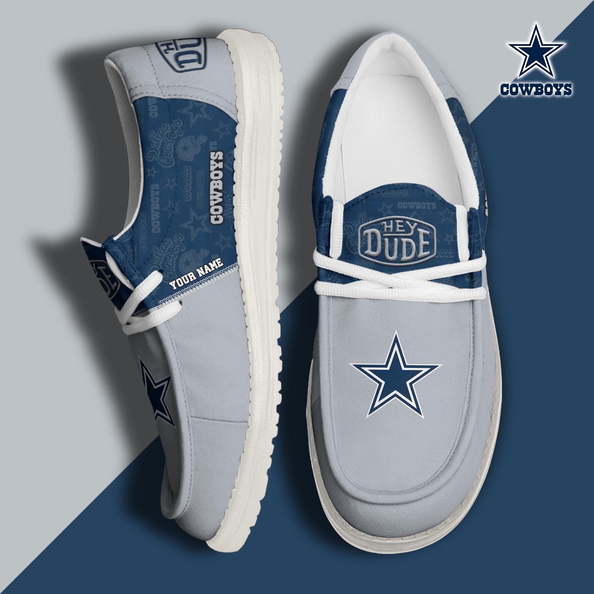 JWFancy Dallas Cowboys Hey Dude Shoes Wally Men's Lace Up Loafers Comfortable For Men And Women