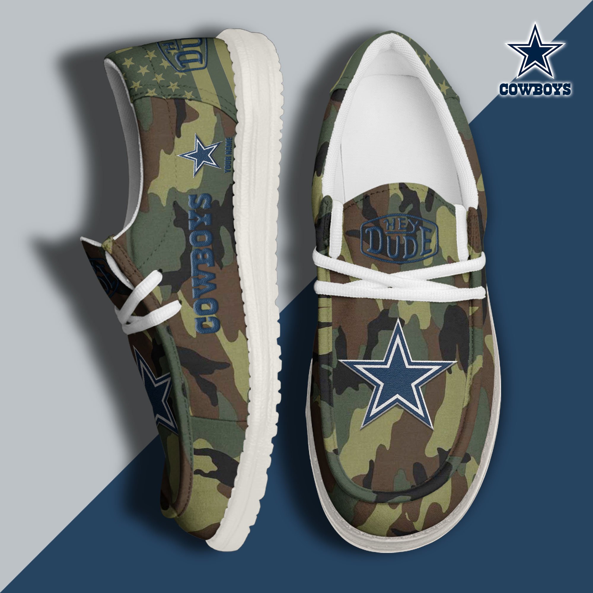 JWFancy Dallas Cowboys Hey Dude Shoes Wally Men's Lace Up Loafers Comfortable For Men And Women
