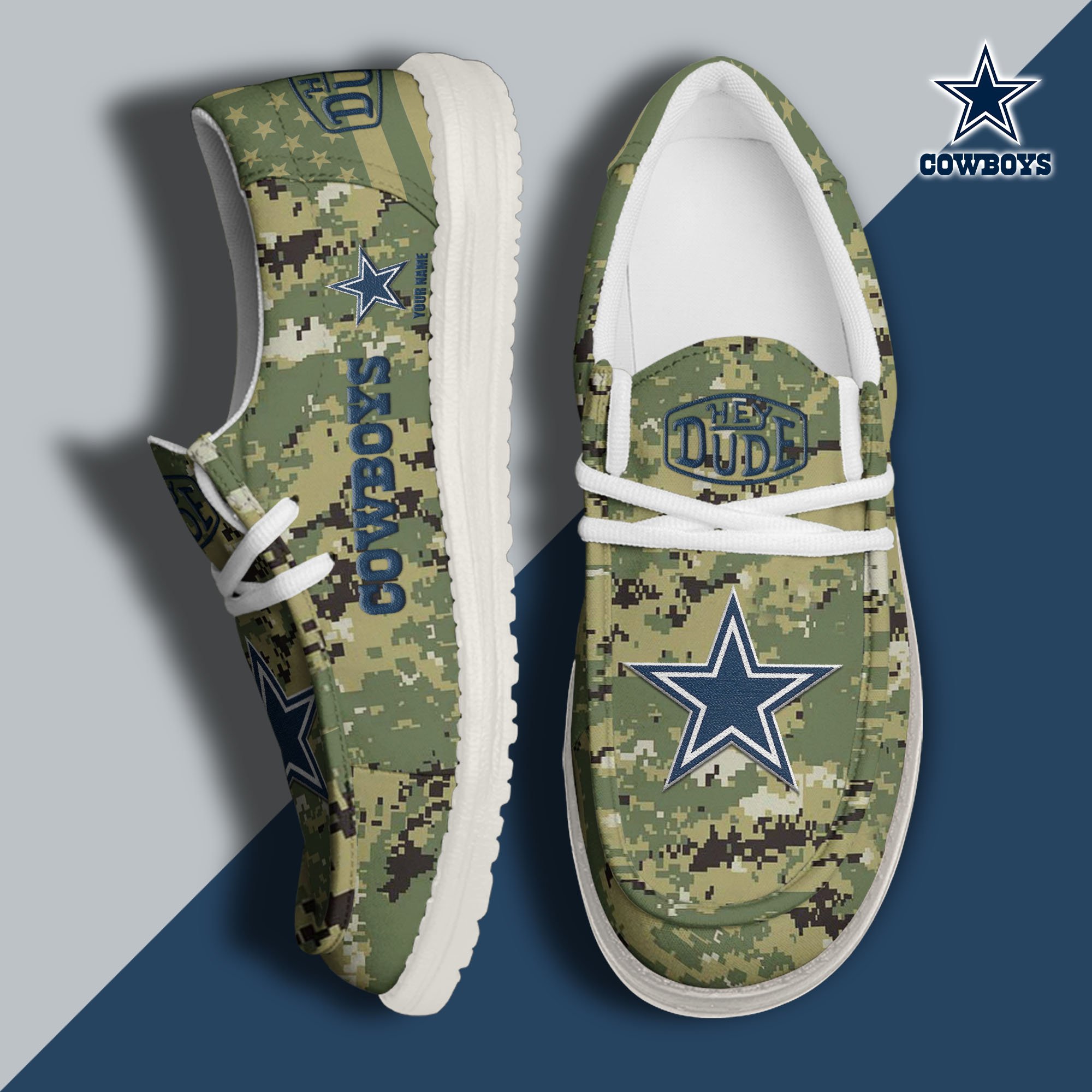 JWFancy Dallas Cowboys Hey Dude Shoes Wally Men's Lace Up Loafers Comfortable For Men And Women