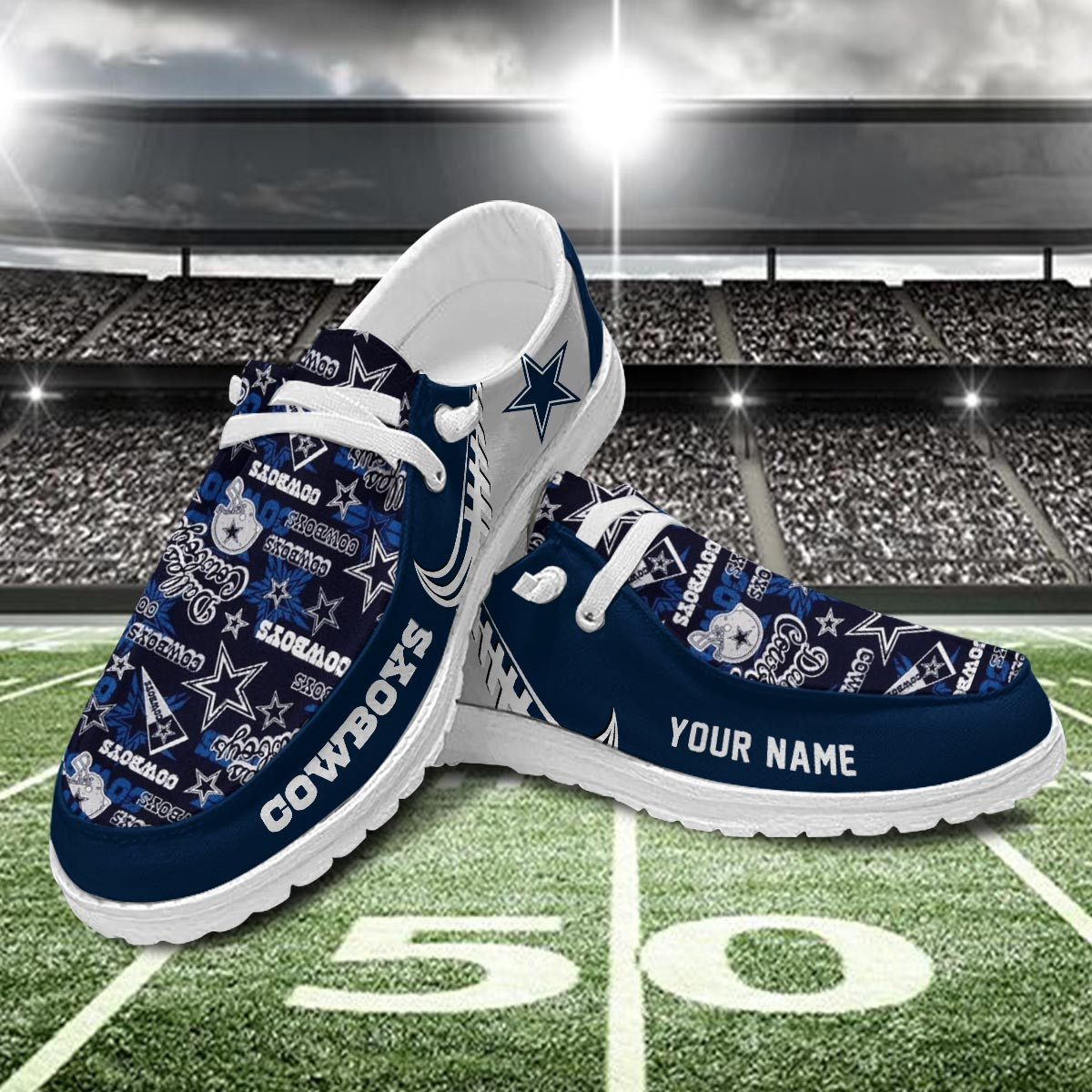 JWFancy Dallas Cowboys Hey Dude Shoes Wally Men's Lace Up Loafers Comfortable For Men And Women