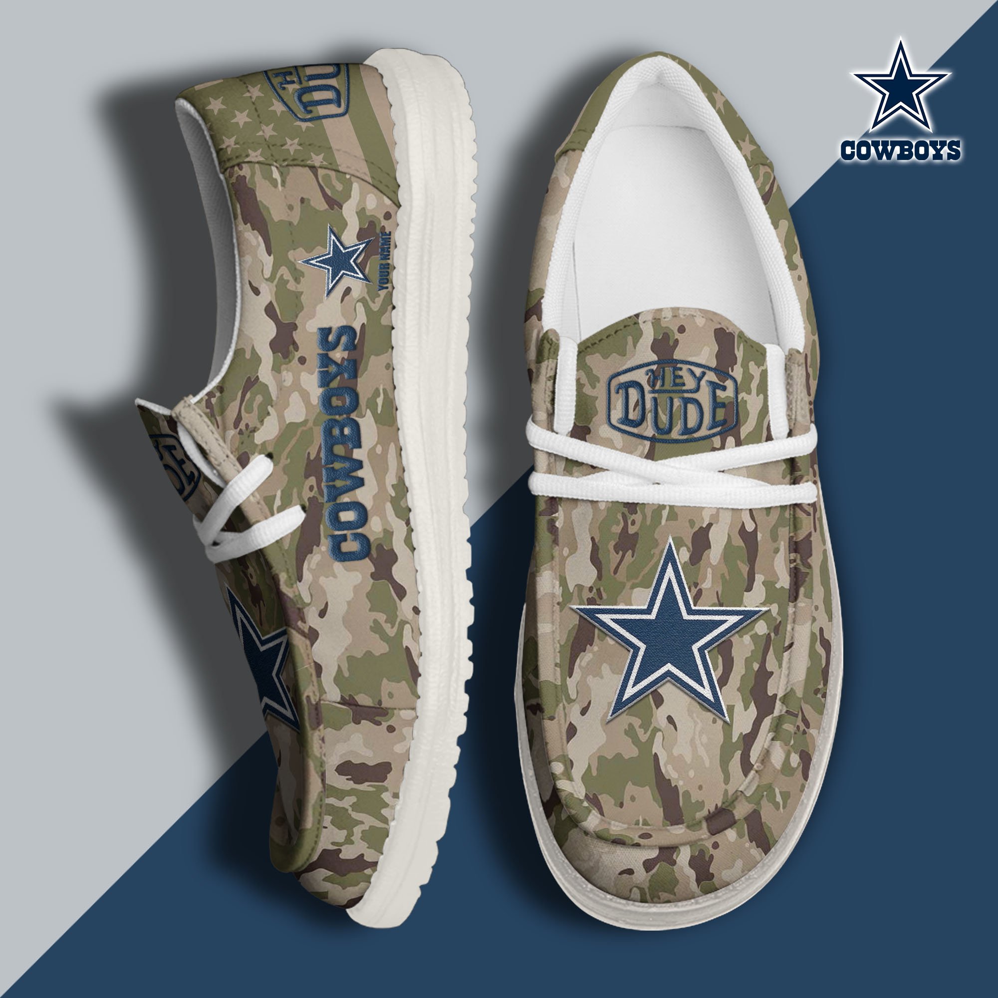 JWFancy Dallas Cowboys Hey Dude Shoes Wally Men's Lace Up Loafers Comfortable For Men And Women