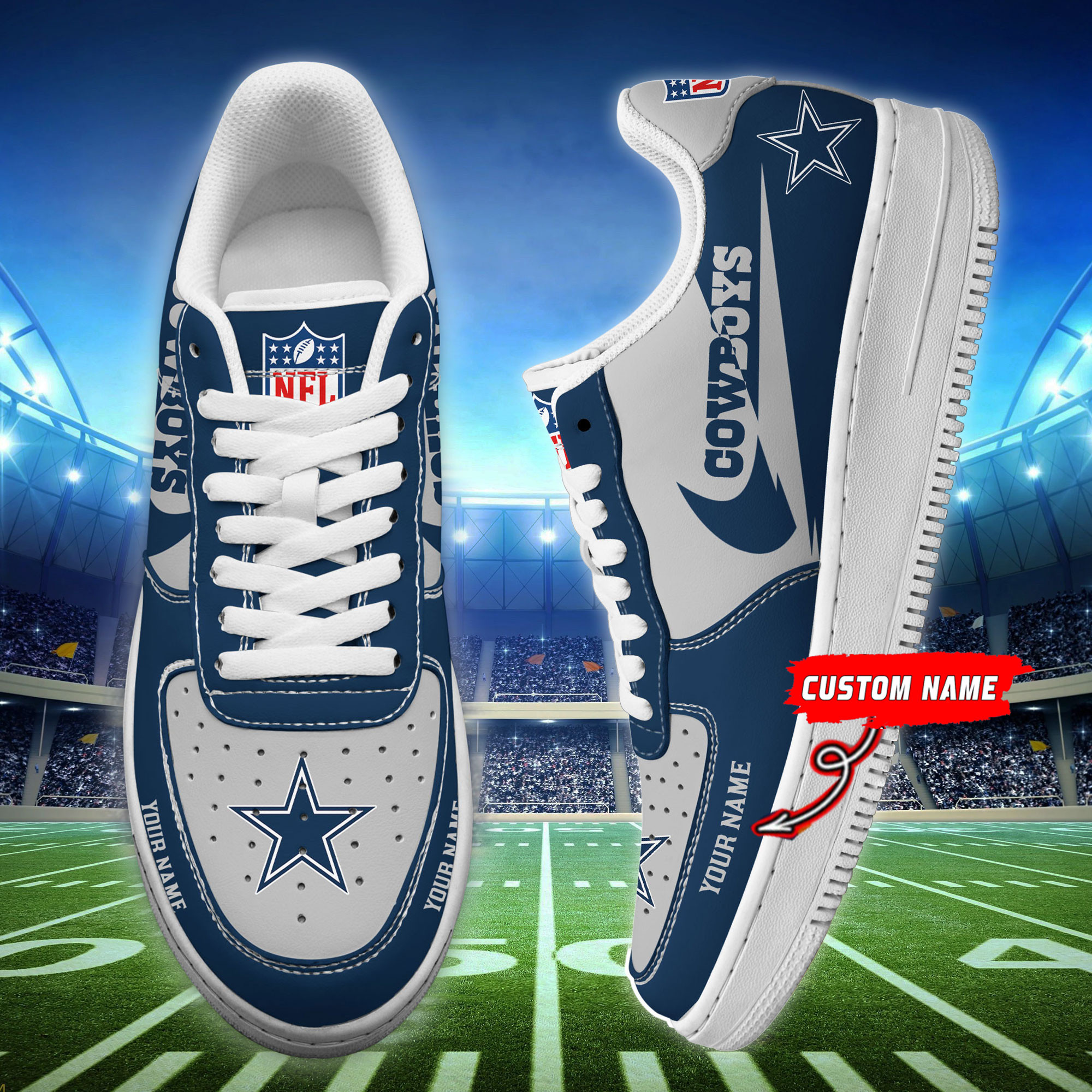 JWFancy Dallas Cowboys NFL Air Low-Top Sneakers Shoes For Men And Women