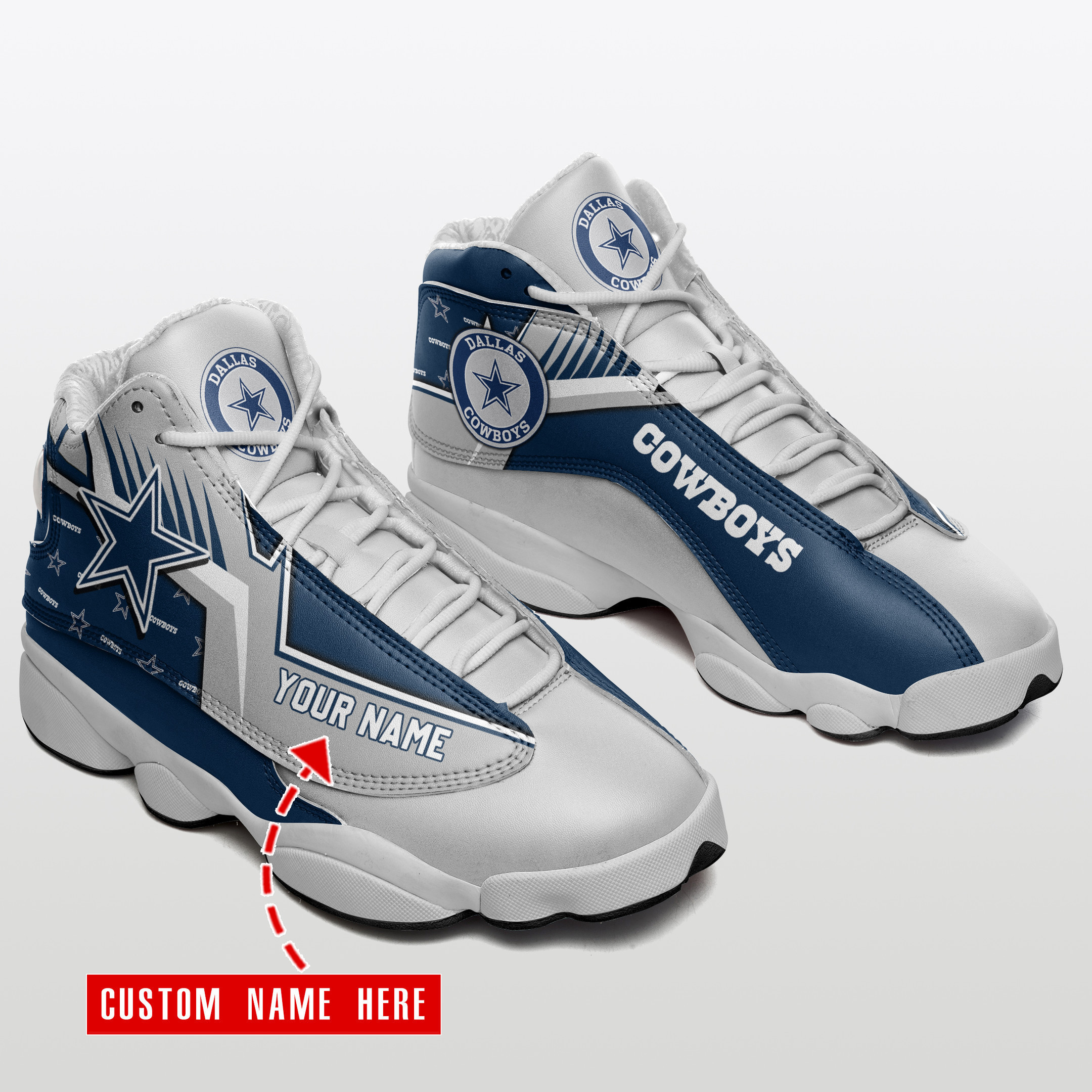 JWFancy Dallas Cowboys NFL AJ13 Sneakers Shoes For Men And Women